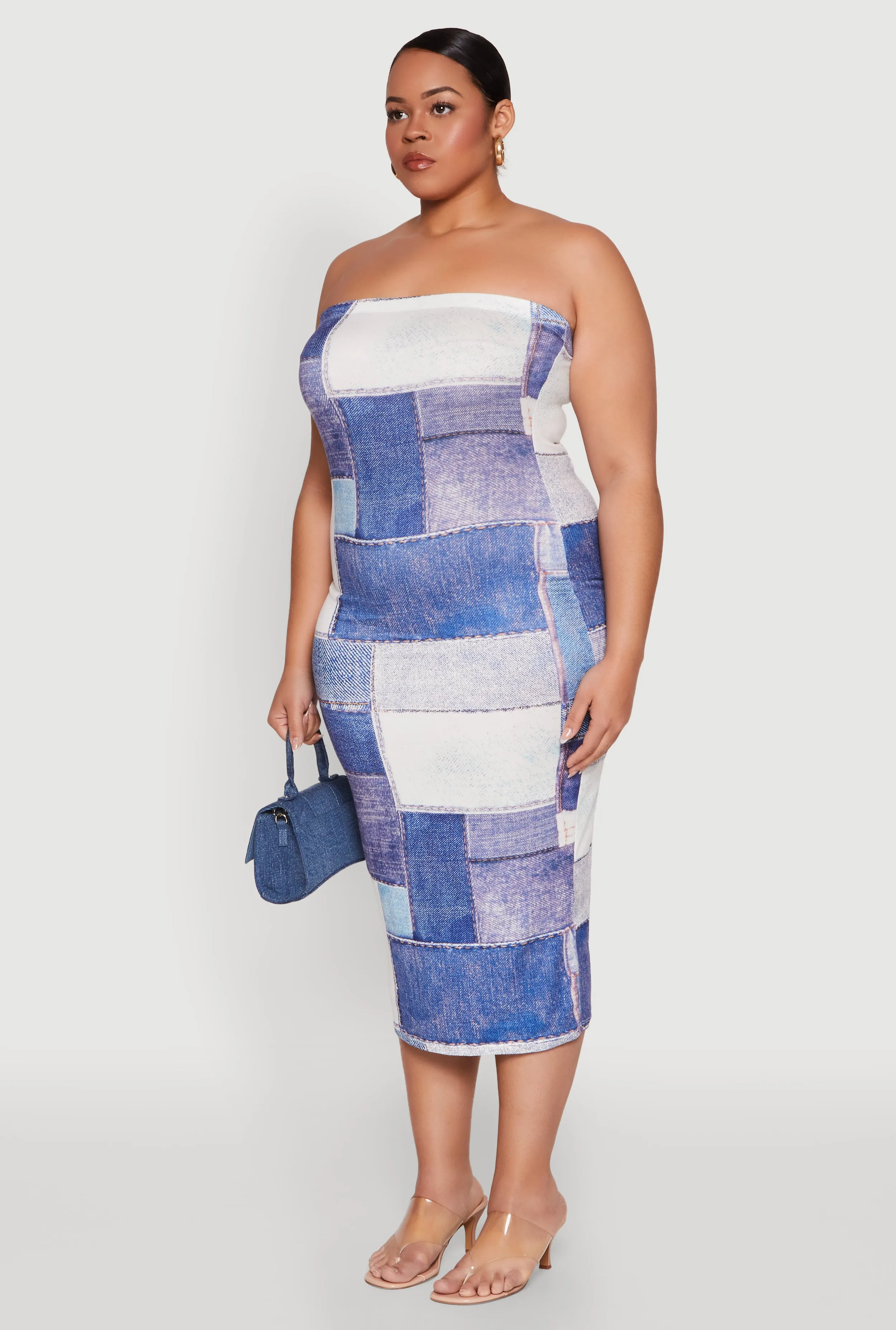 Plus Size Denim Print Tube Midi Dress sold by Rainbow product image thumbnail 3