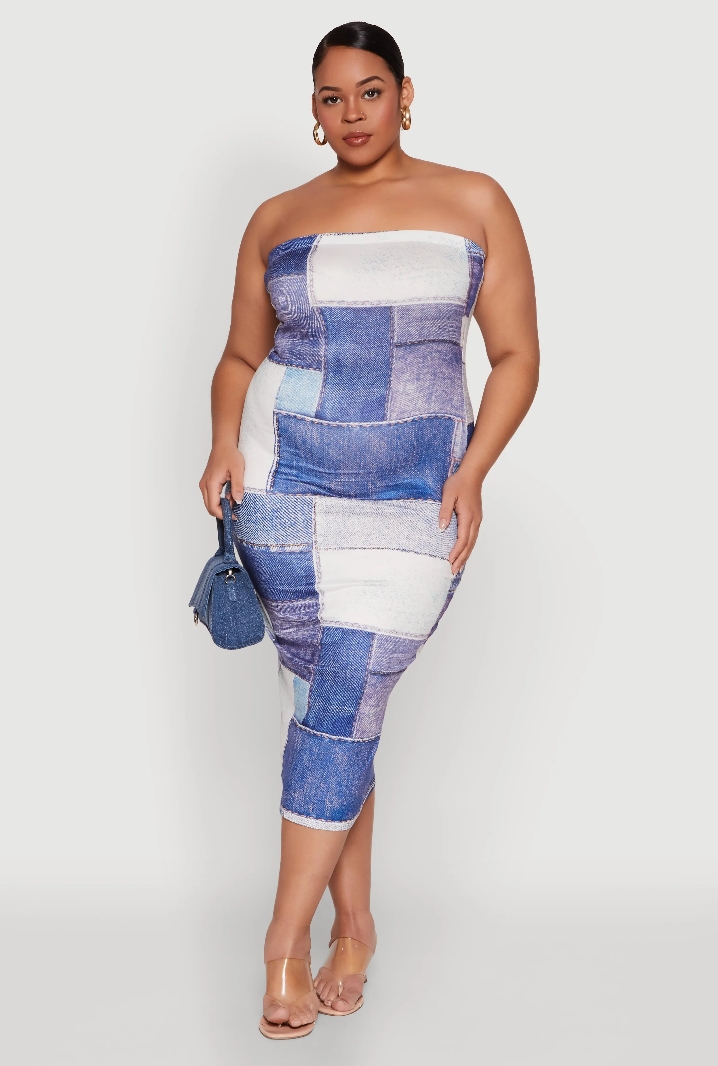 Plus Size Denim Print Tube Midi Dress sold by Rainbow product image thumbnail 2