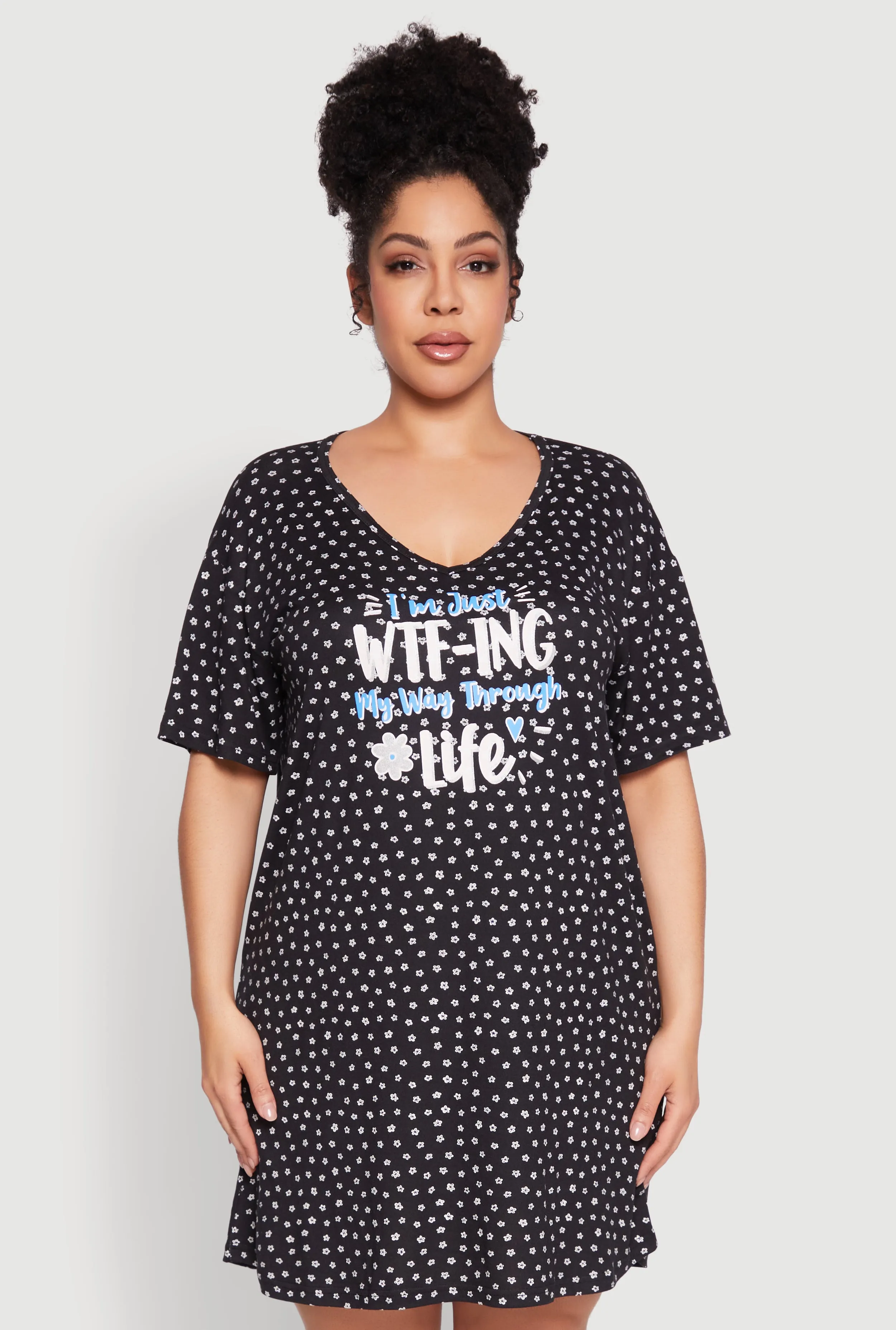 Plus Size Flower Print Graphic Sleepshirt sold by Rainbow