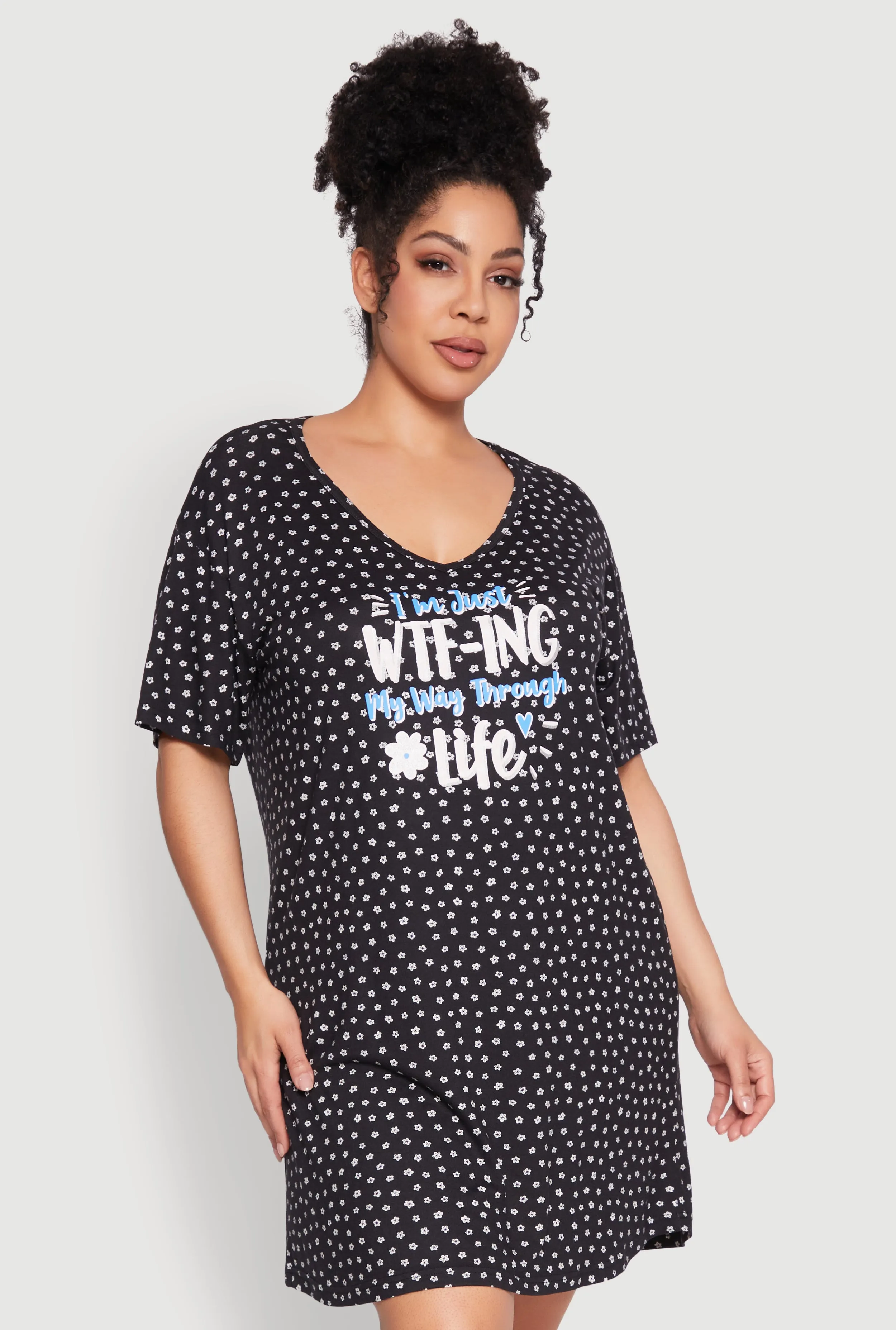 Plus Size Flower Print Graphic Sleepshirt sold by Rainbow product image thumbnail 2