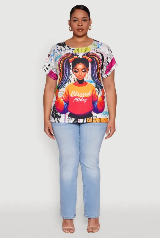 Plus Size Blessed Graffiti Graphic Tee sold by Rainbow