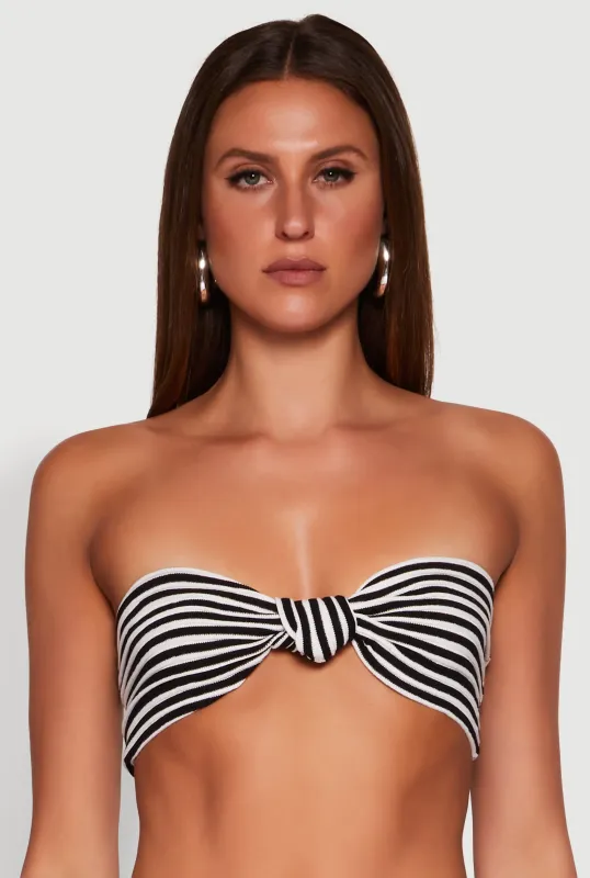 Striped Knot Front Knit Bandeau Top sold by Rainbow