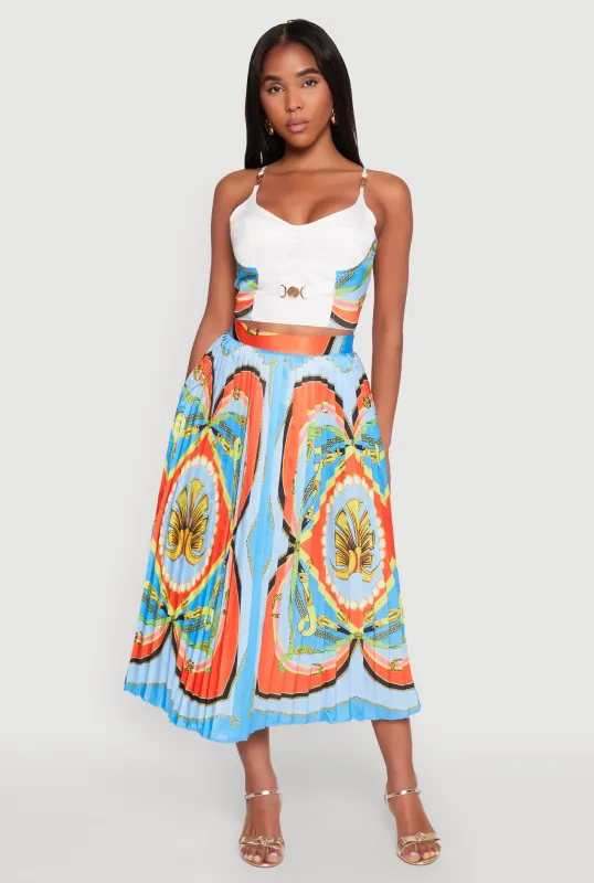 High Waisted Patterned Pleated Skirt sold by Rainbow