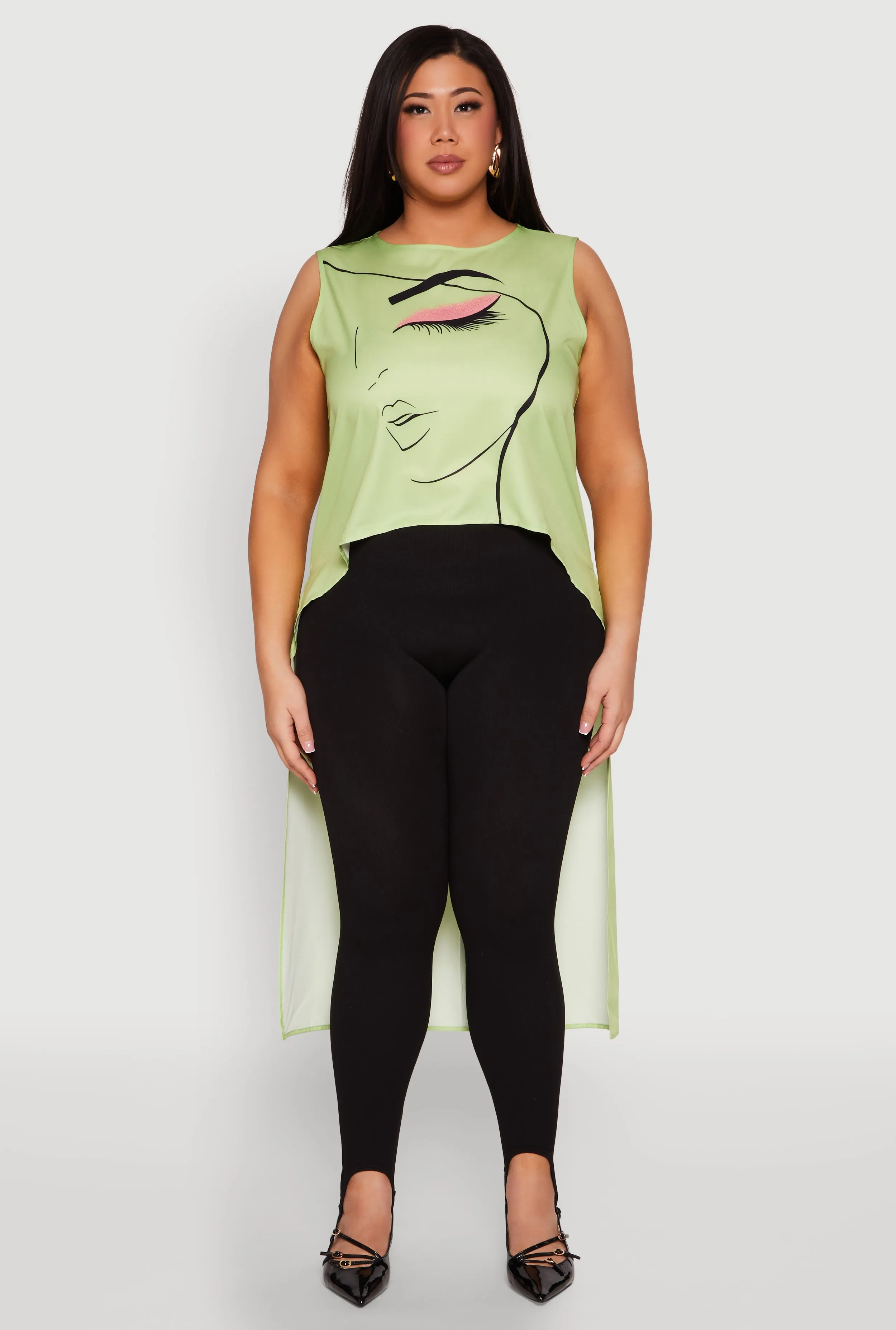 Plus Size Face Print Sleeveless High Low Maxi Top sold by Rainbow