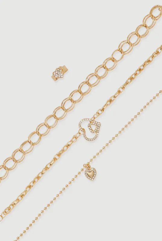 Heart Charm Anklet Trio with Toe Ring sold by Rainbow