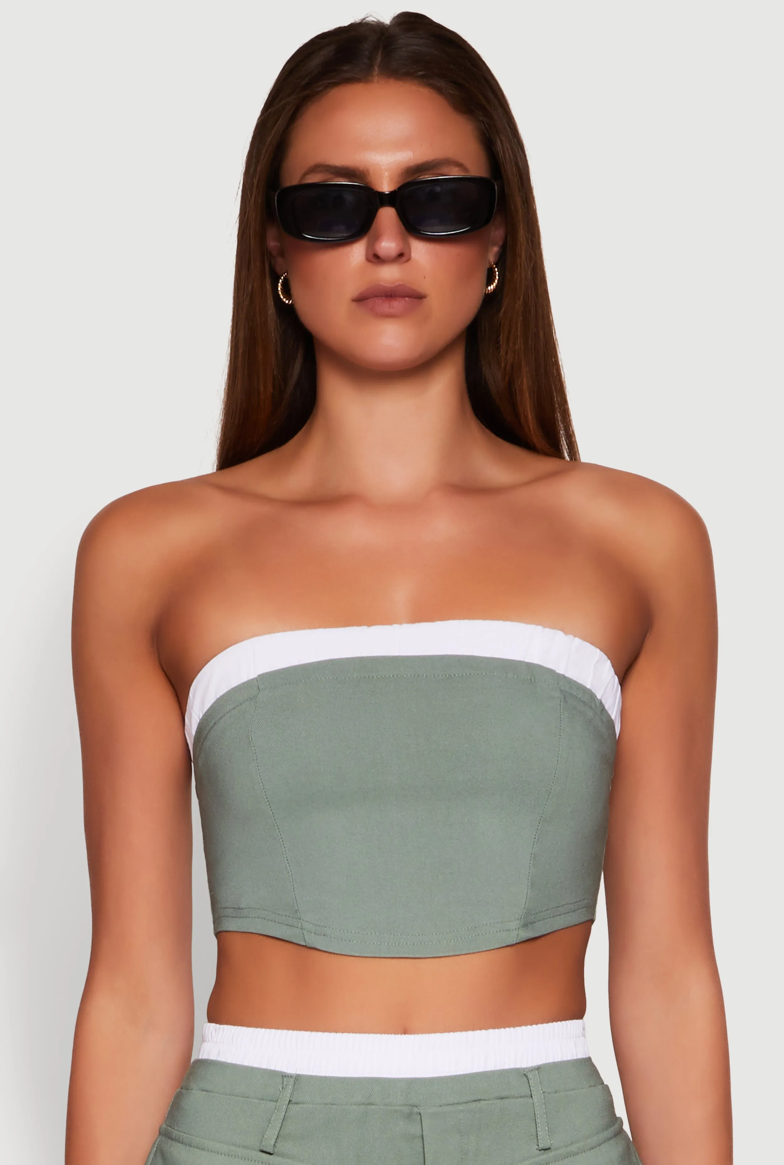 Contrast Trim Zip Back Crop Top sold by Rainbow