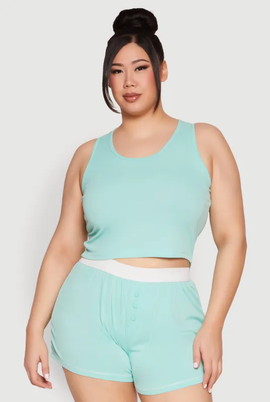 Plus Size Cropped Tank Top and Boxer Briefs Pajama Set sold by Rainbow