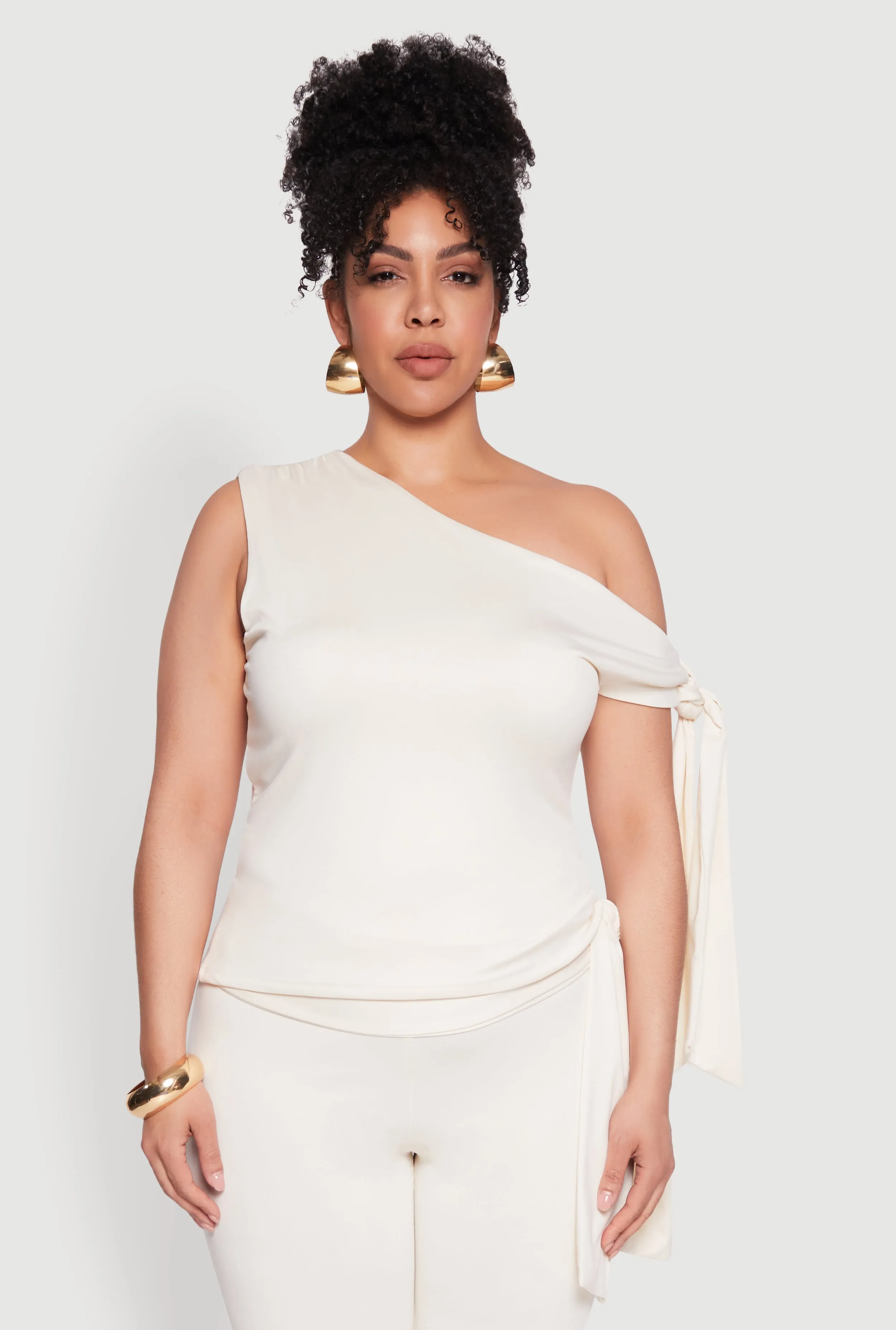 Plus Size Side Tie One Shoulder Top sold by Rainbow