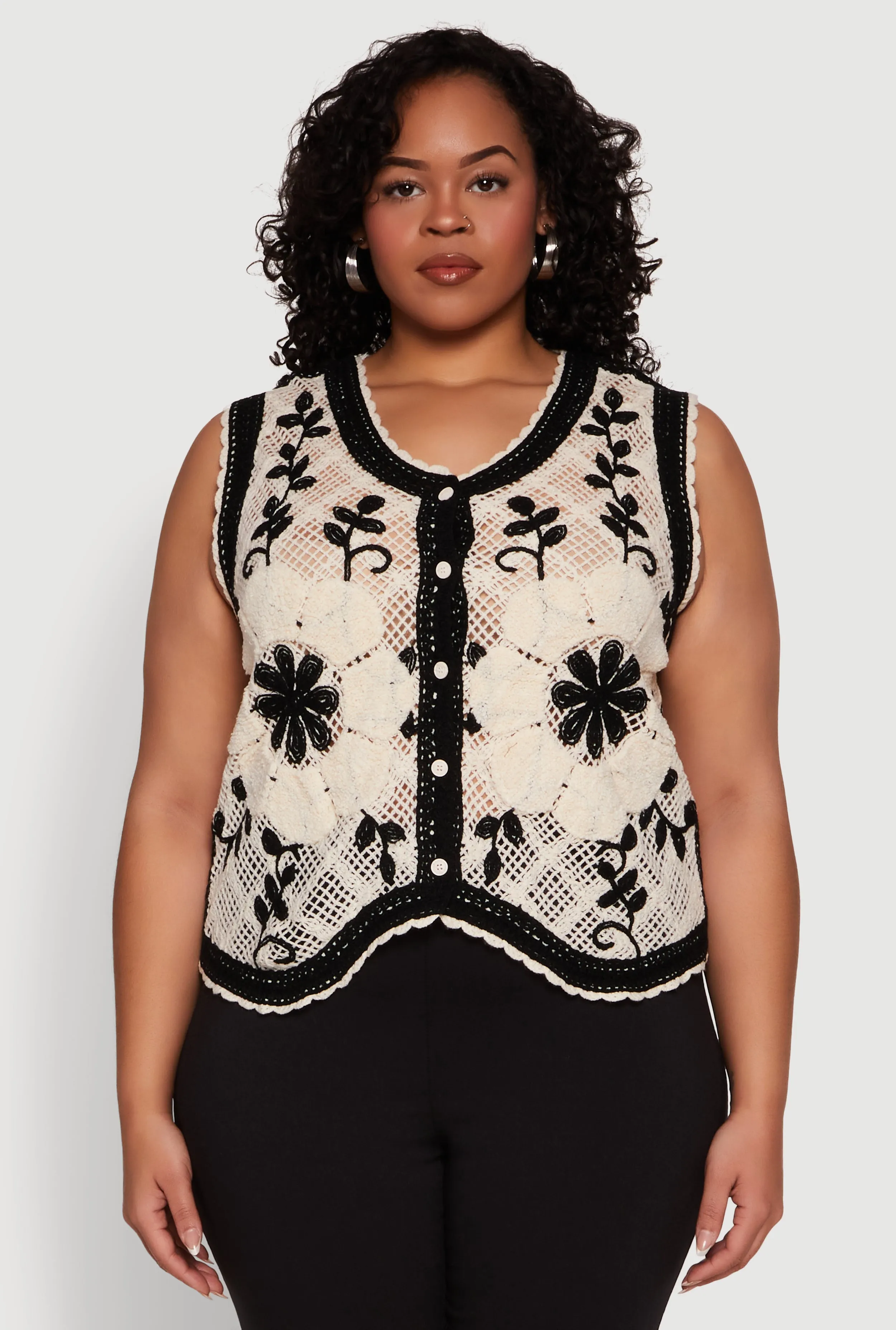 Plus Size Floral Pattern Crochet Vest sold by Rainbow product image thumbnail 2