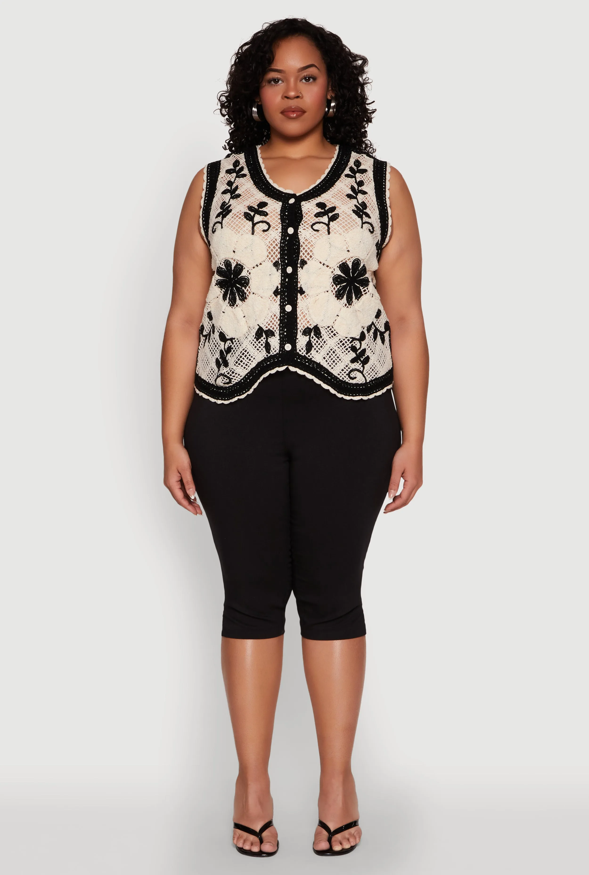 Plus Size Floral Pattern Crochet Vest sold by Rainbow product image thumbnail 3