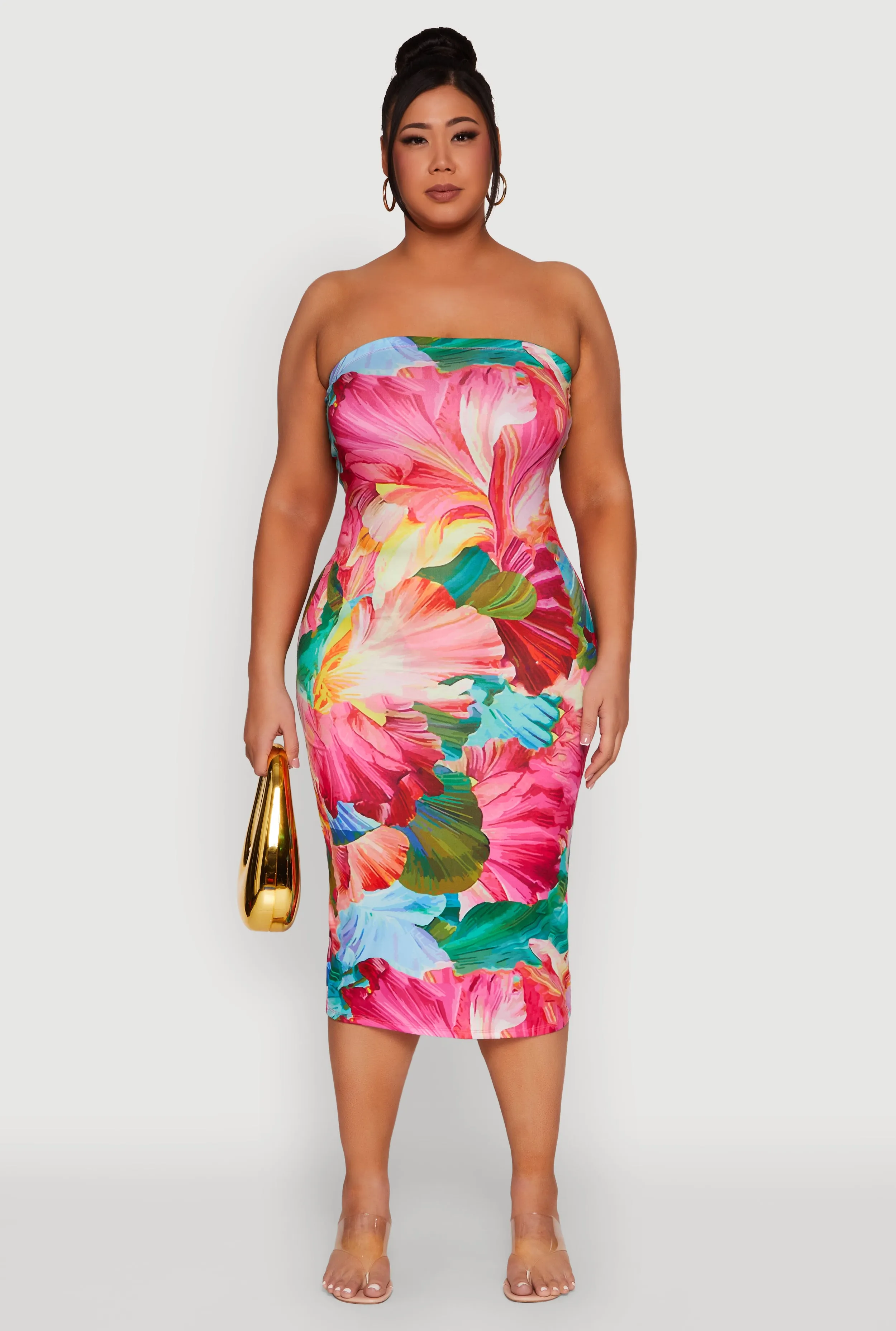 Plus Size Floral Petal Print Tube Midi Dress sold by Rainbow product image thumbnail 2