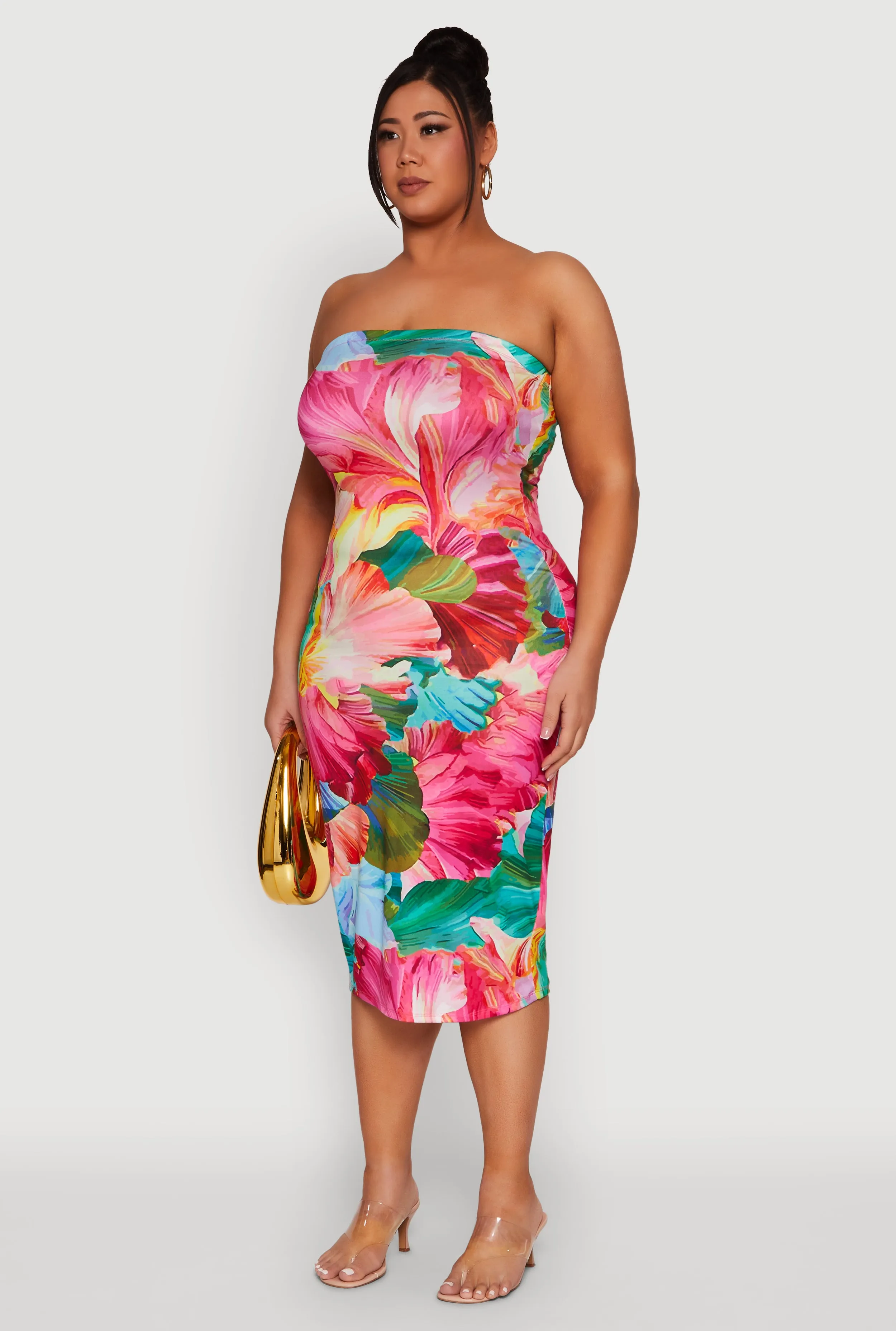 Plus Size Floral Petal Print Tube Midi Dress sold by Rainbow product image thumbnail 3