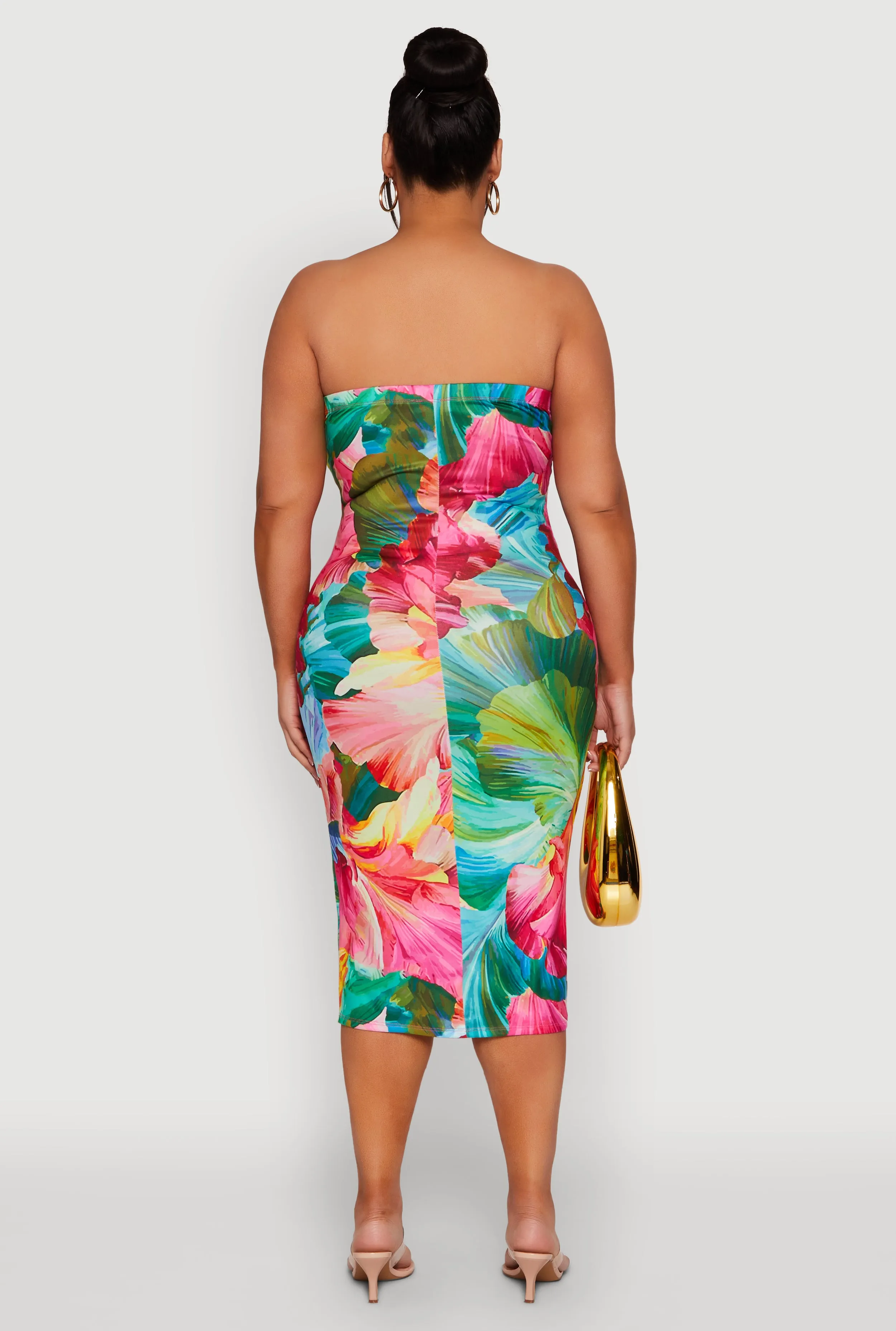 Plus Size Floral Petal Print Tube Midi Dress sold by Rainbow product image thumbnail 5