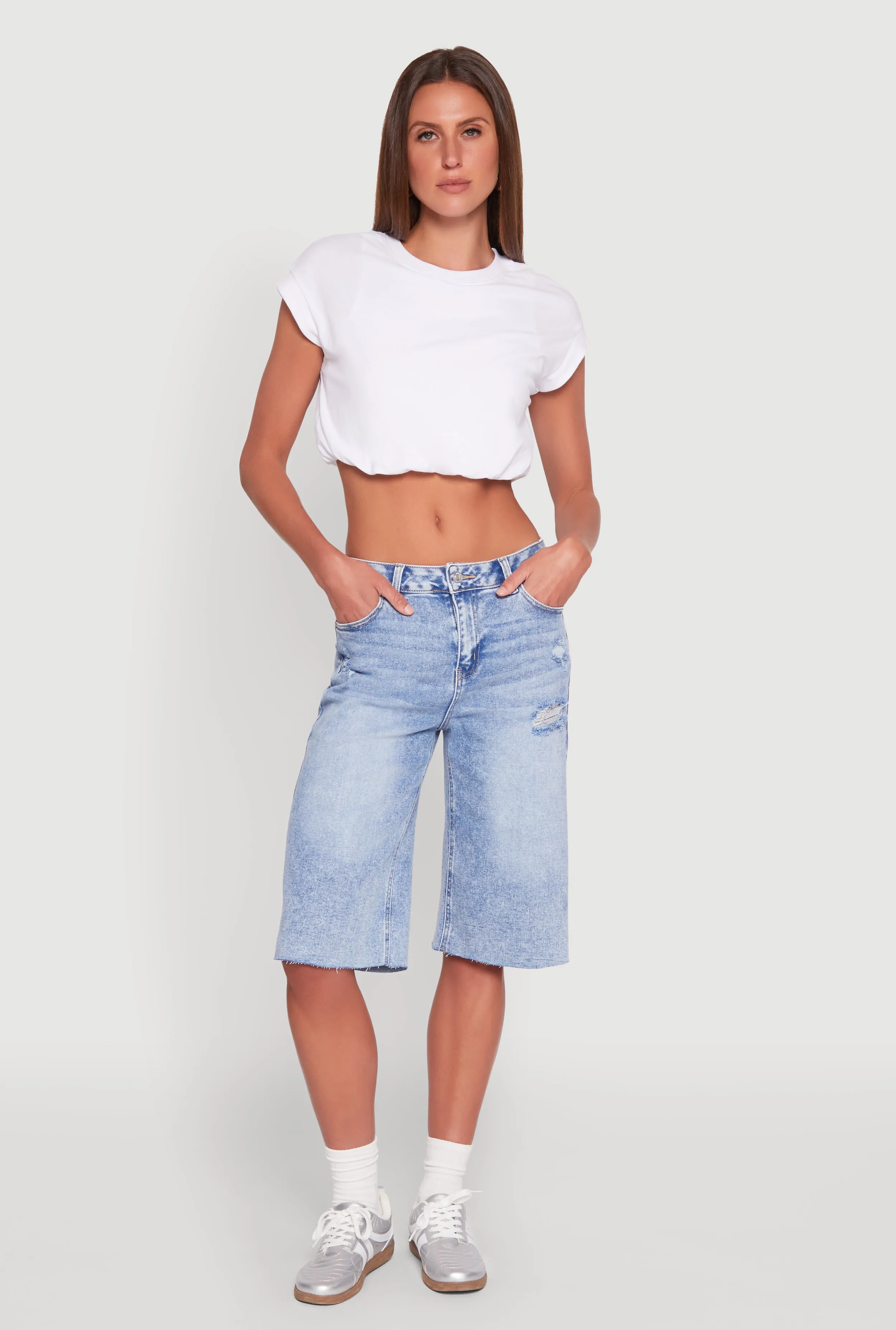 WAX Distressed Raw Hem Jorts sold by Rainbow