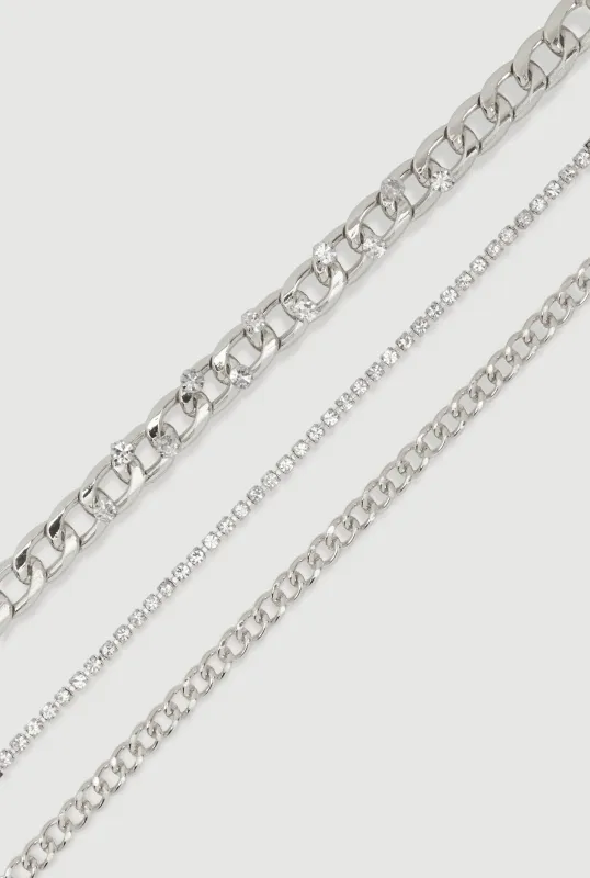 Cubic Zirconia Chain Anklets Set of 3 sold by Rainbow