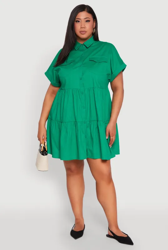 Plus Size Tiered Mini Dress sold by Rainbow