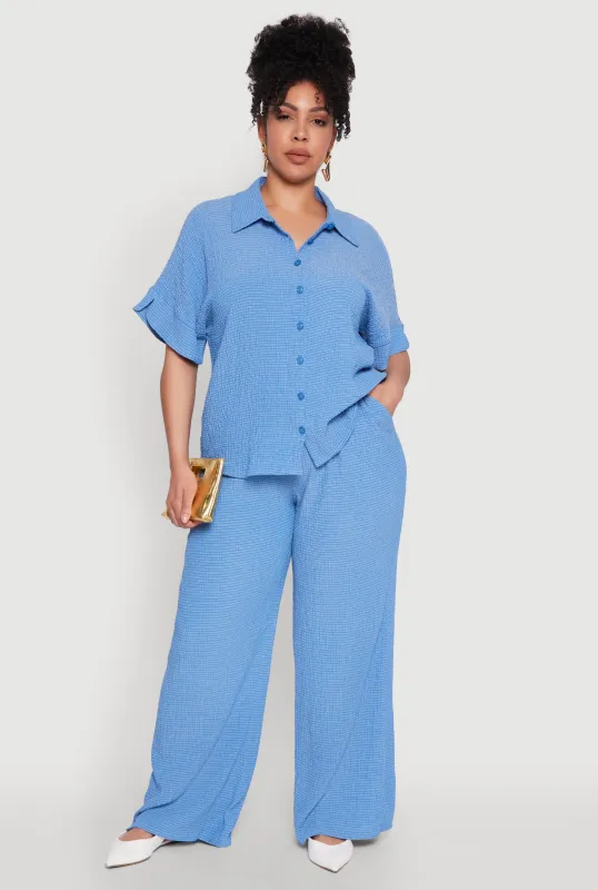 Plus Size Textured Knit Wide Leg Pants sold by Rainbow