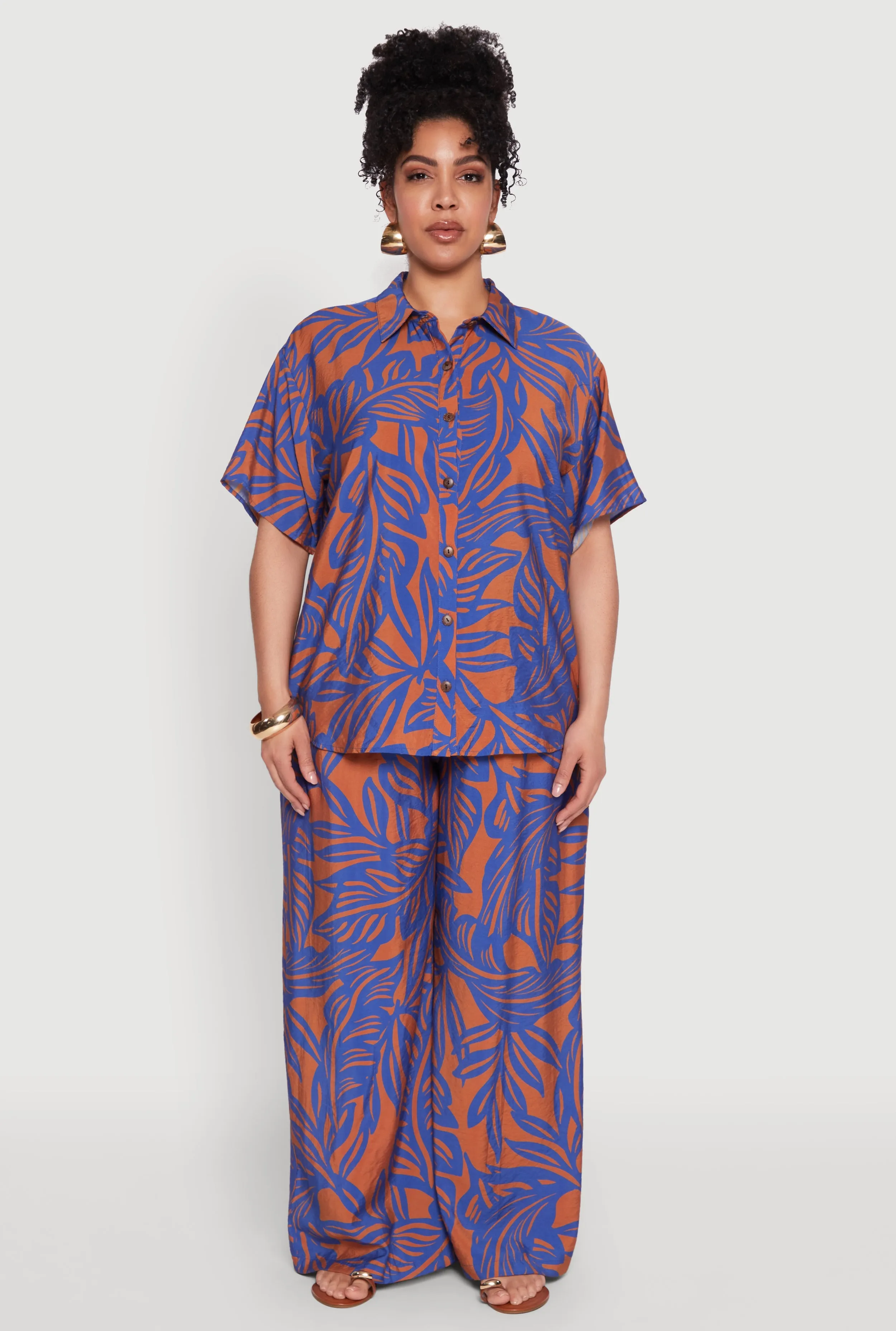 Plus Size Leaf Print Blouse sold by Rainbow product image thumbnail 3