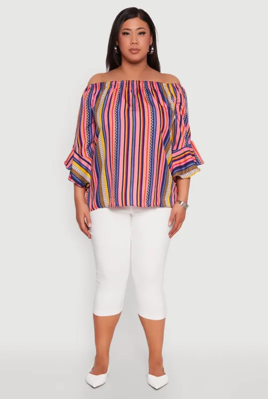 Plus Size Striped Off The Shoulder Blouse sold by Rainbow