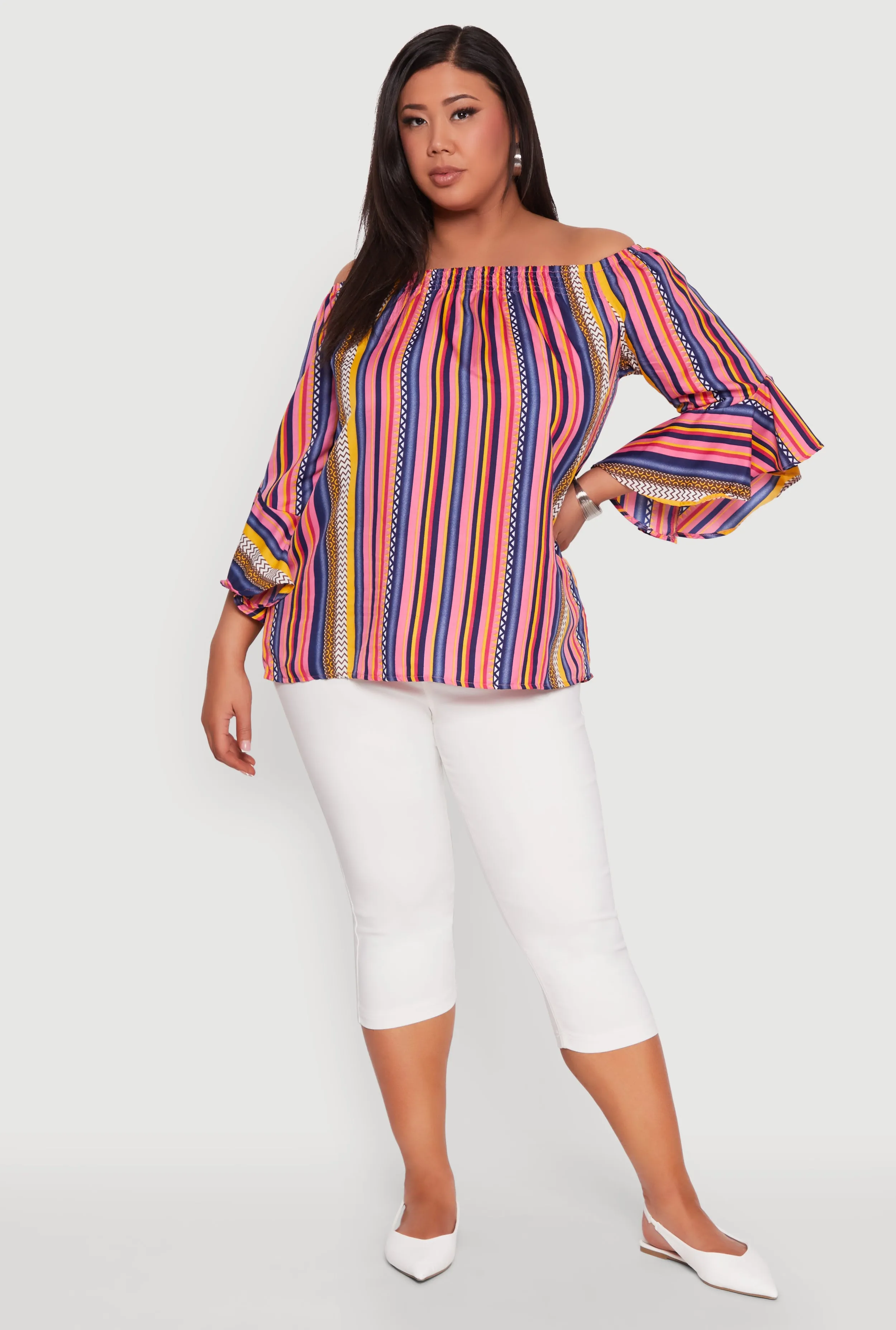 Plus Size Striped Off The Shoulder Blouse sold by Rainbow product image thumbnail 3