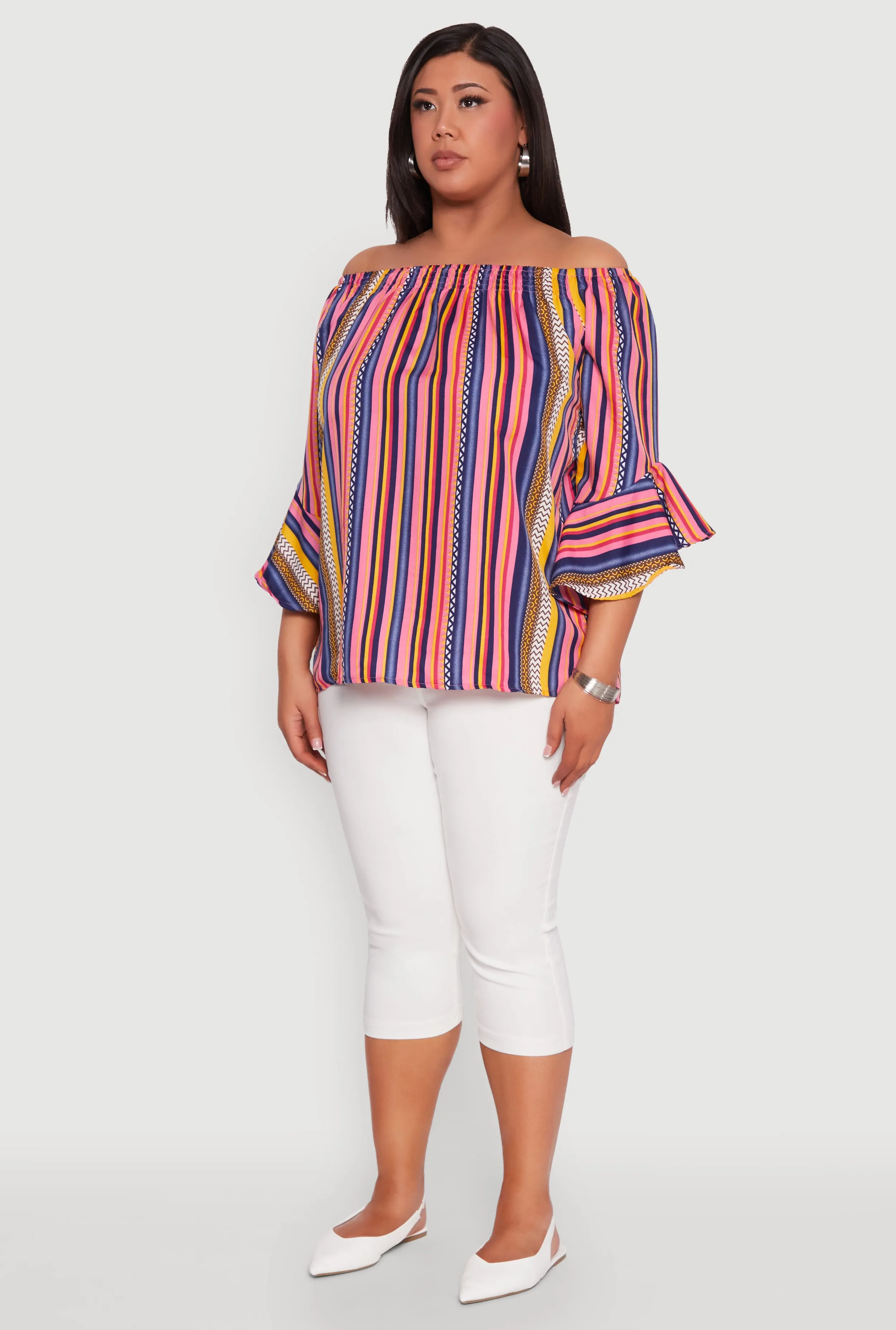 Plus Size Striped Off The Shoulder Blouse sold by Rainbow product image thumbnail 5