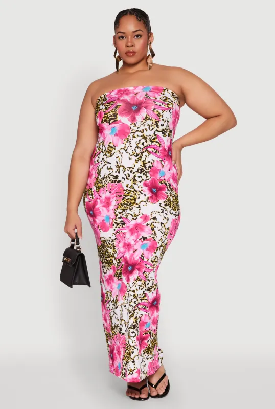 Plus Size Floral Animal Print Tube Dress sold by Rainbow