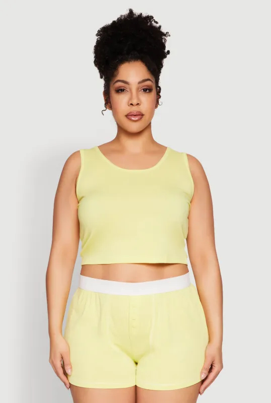 Plus Size Cropped Tank Top and Boxer Briefs Pajama Set sold by Rainbow