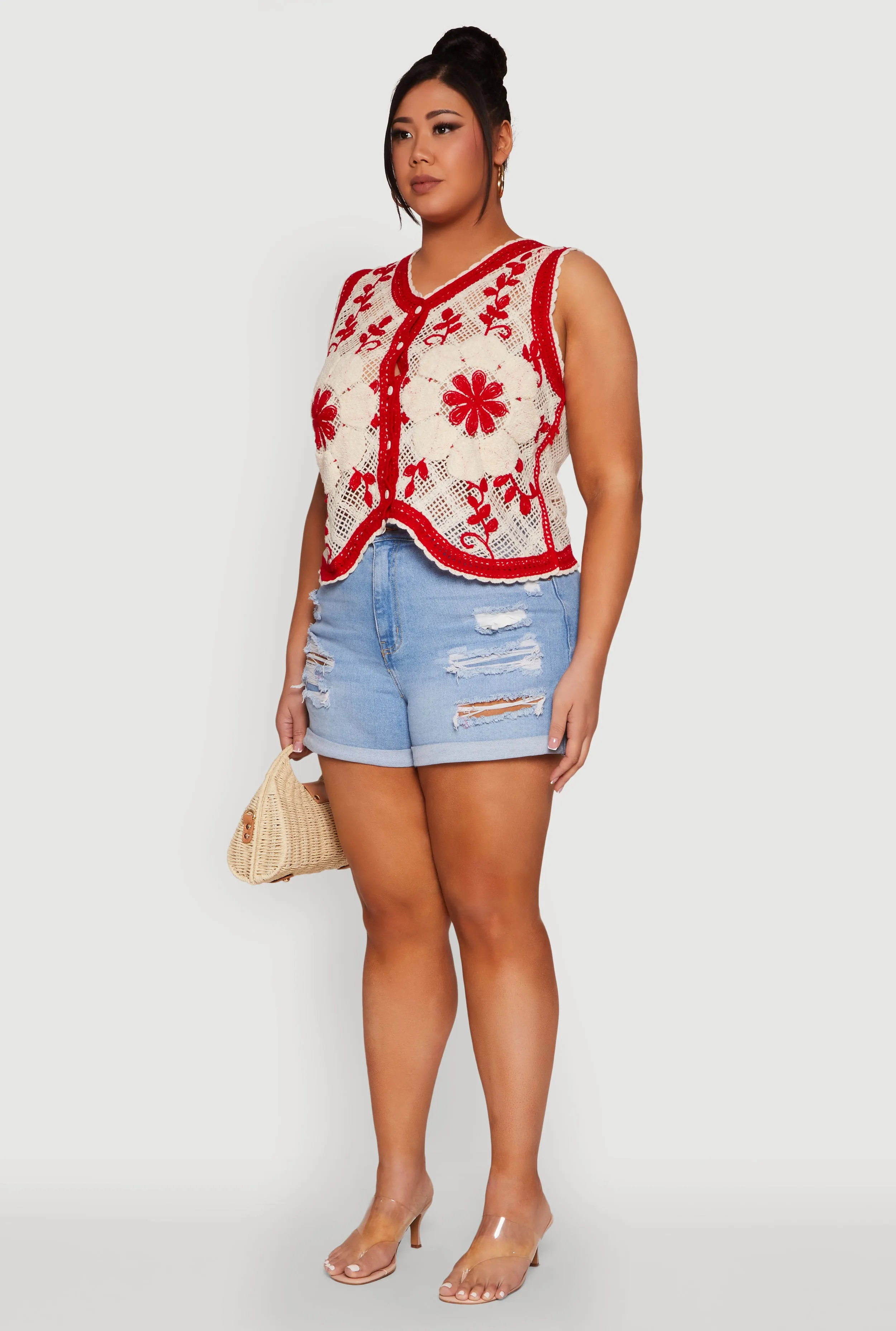 Plus Size Floral Pattern Crochet Vest sold by Rainbow product image thumbnail 5
