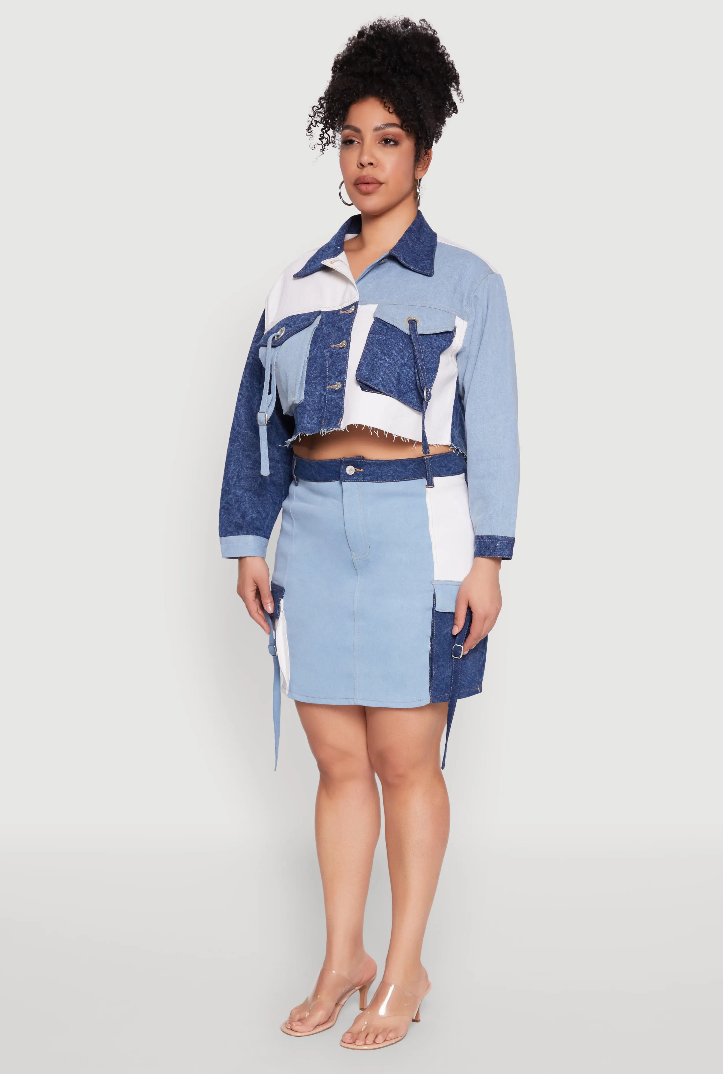 Plus Size Color Blocked Jean Jacket sold by Rainbow product image thumbnail 5