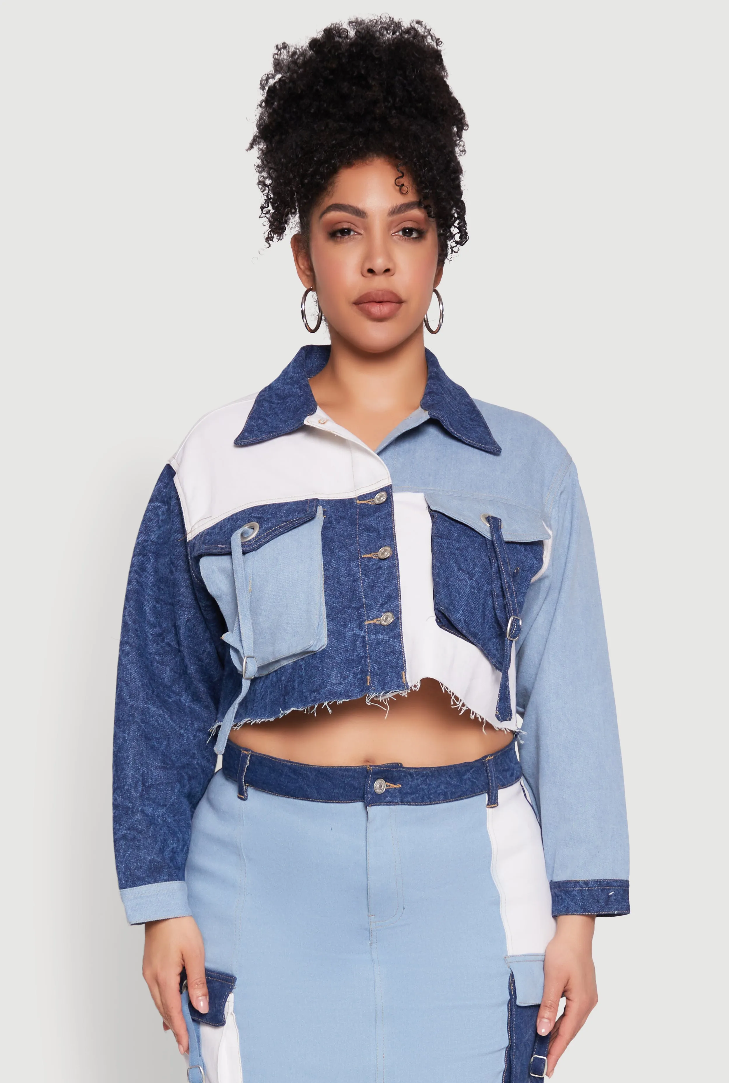 Plus Size Color Blocked Jean Jacket sold by Rainbow