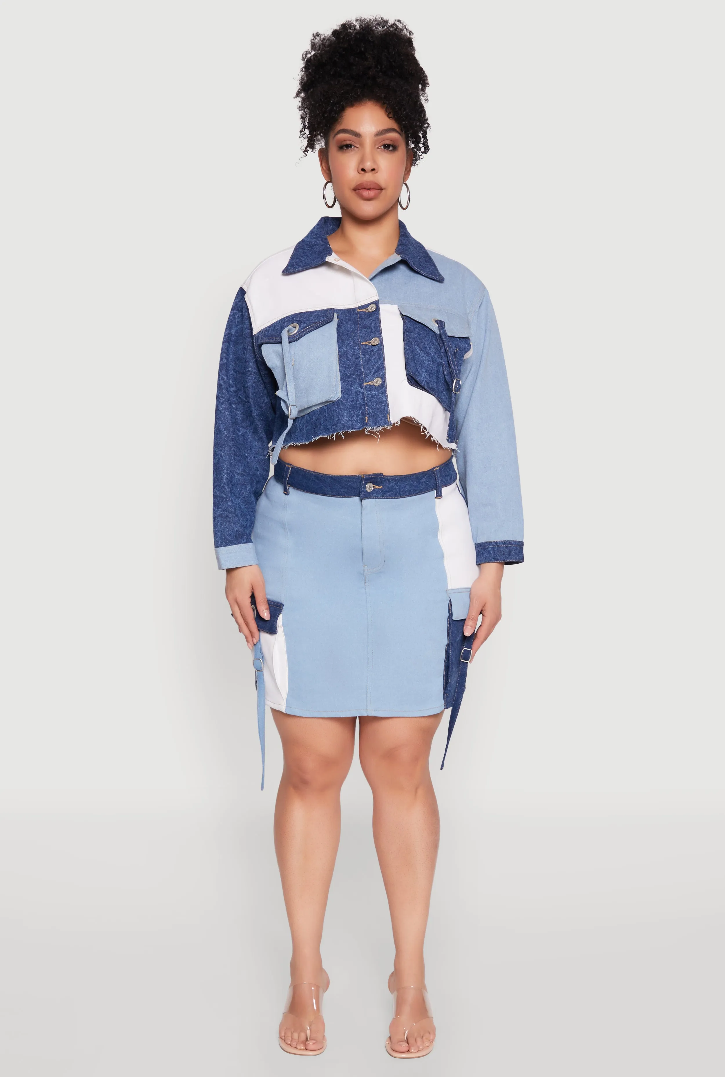 Plus Size Color Blocked Jean Jacket sold by Rainbow product image thumbnail 3