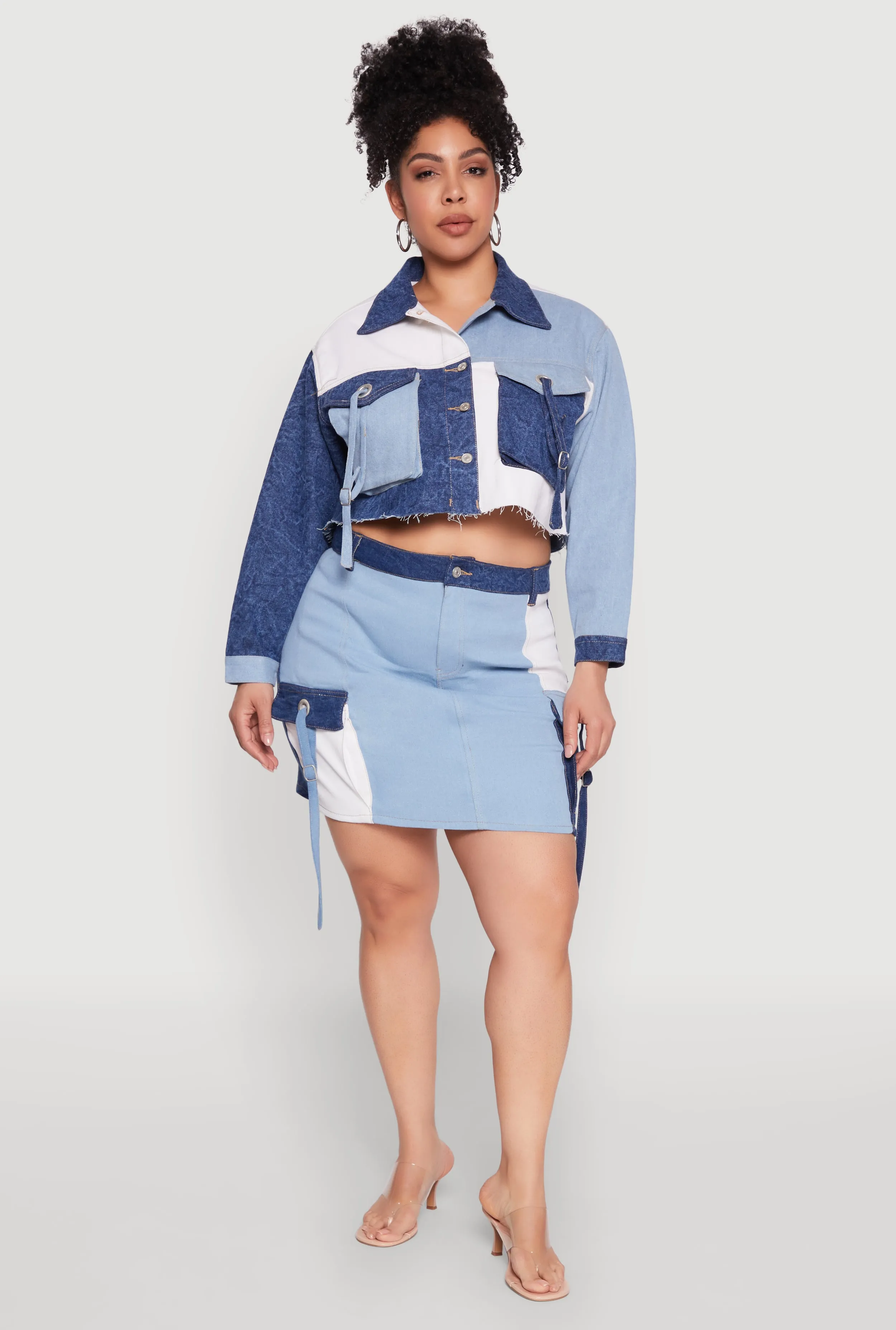 Plus Size Color Blocked Jean Jacket sold by Rainbow product image thumbnail 2