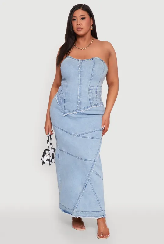 Plus Size Denim Lace Up Corset Maxi Dress sold by Rainbow