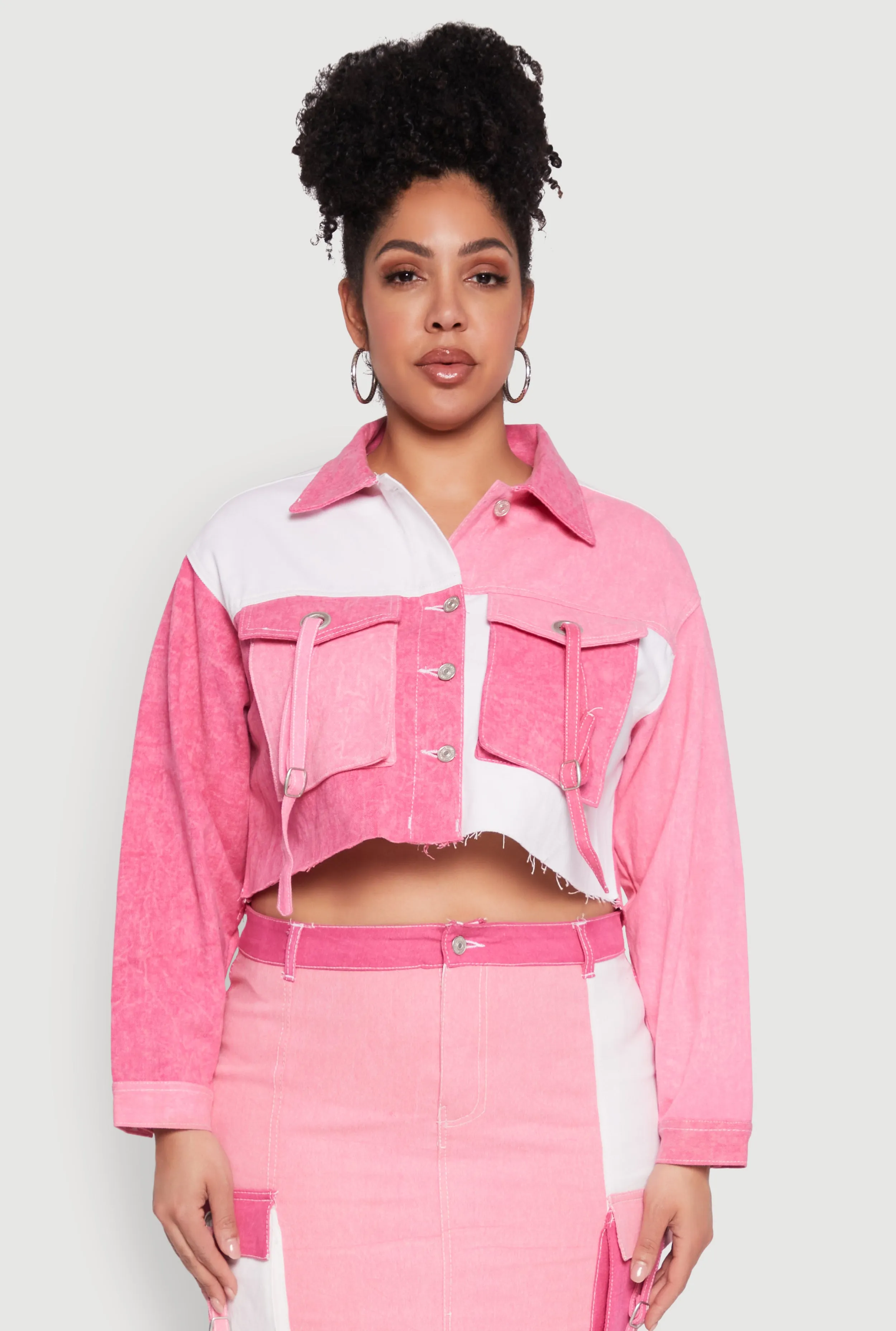 Plus Size Color Blocked Jean Jacket sold by Rainbow