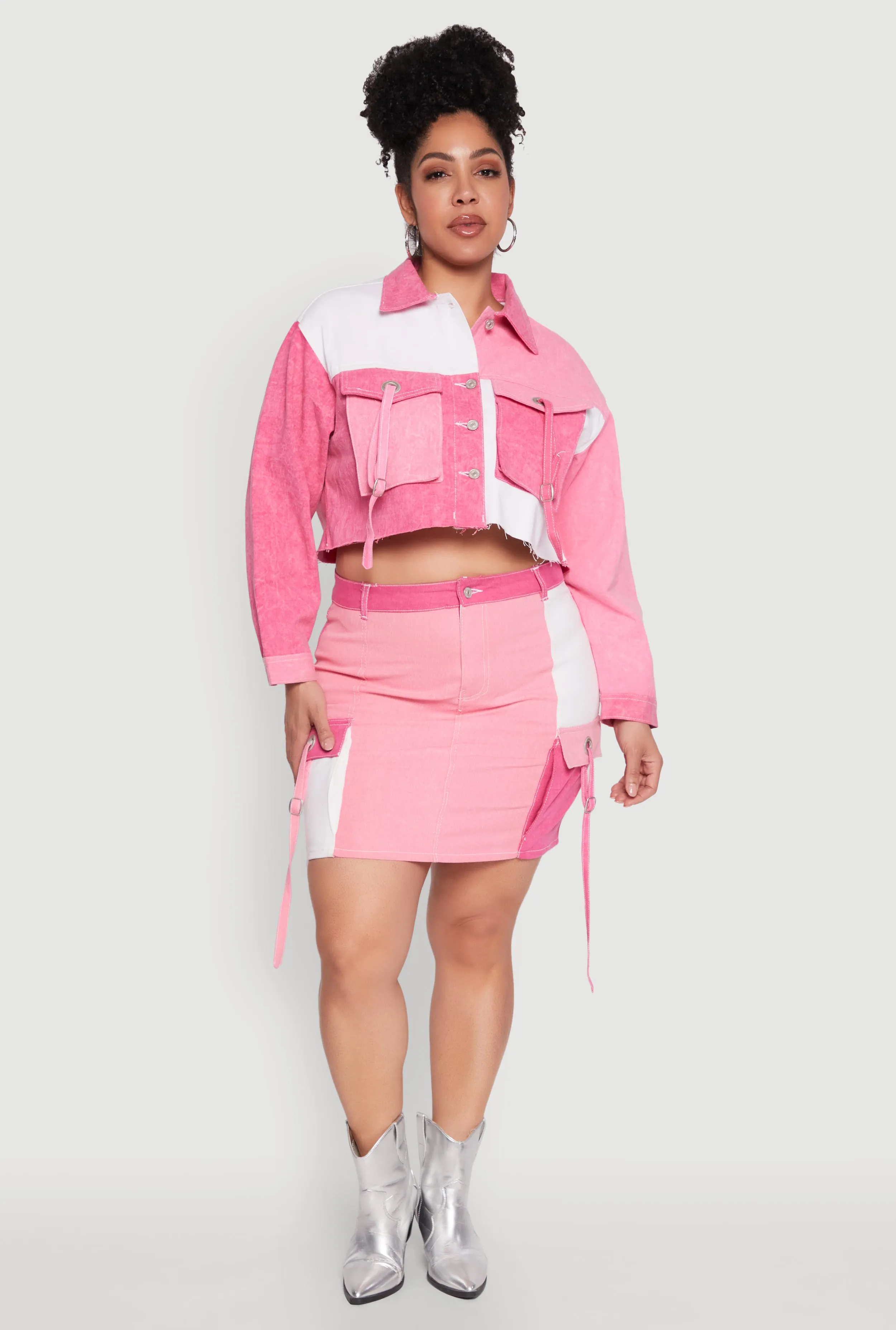 Plus Size Color Blocked Jean Jacket sold by Rainbow product image thumbnail 3