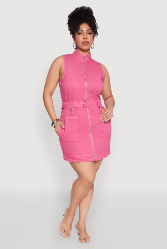Plus Size Mineral Wash Zip Front Cargo Dress sold by Rainbow