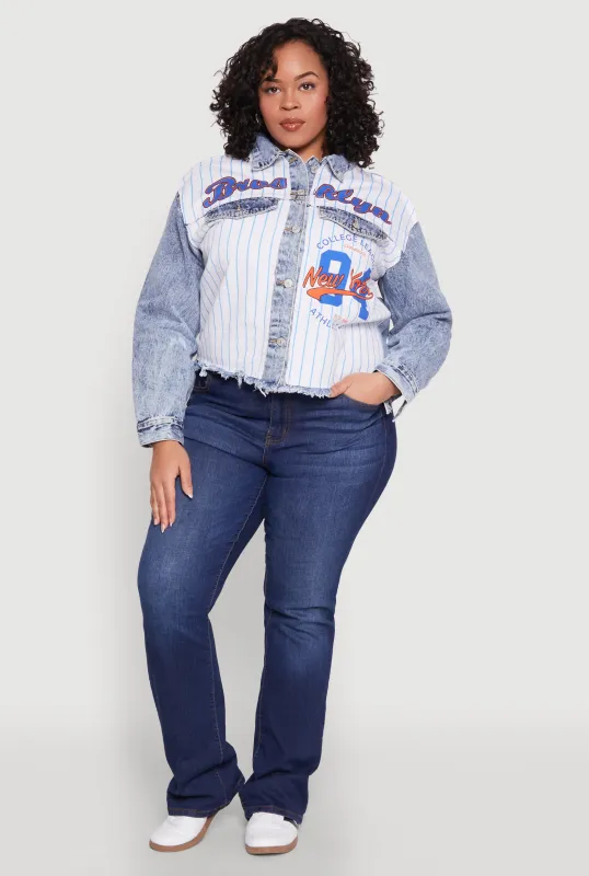 Plus Size Brooklyn Baseball Graphic Jean Jacket sold by Rainbow