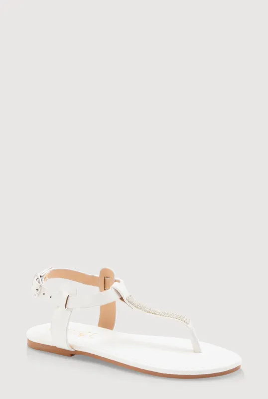 Girls Rhinestone Ankle Strap Thong Sandals sold by Rainbow
