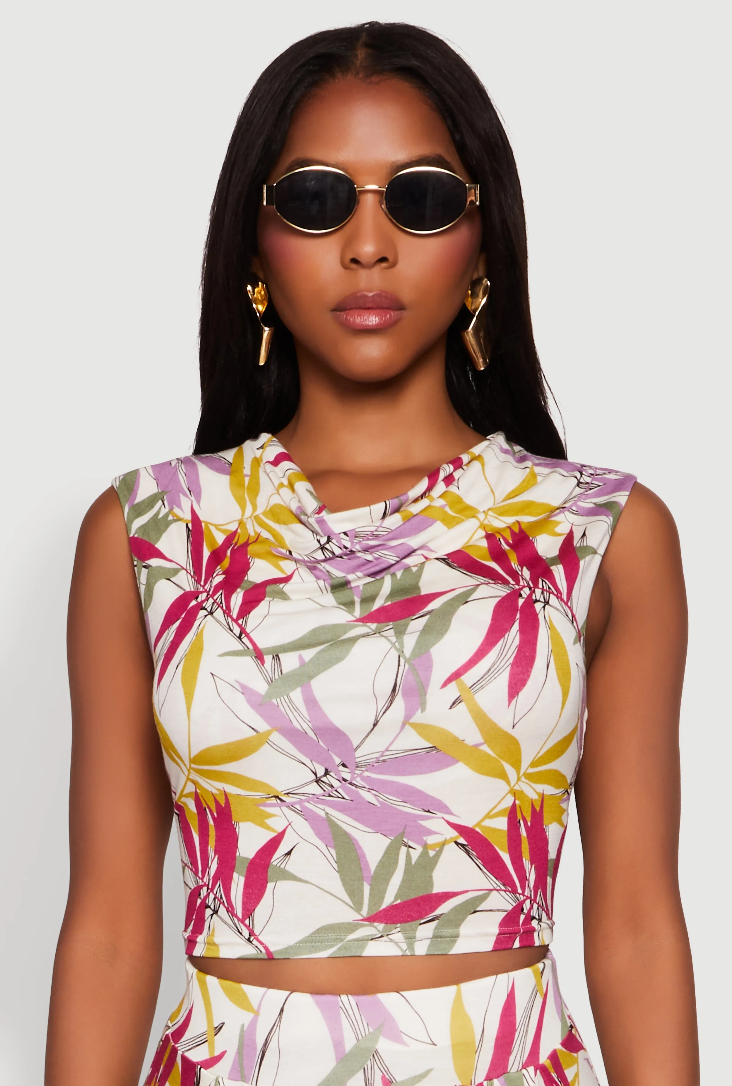 Floral Print Cowl Neck Crop Top sold by Rainbow