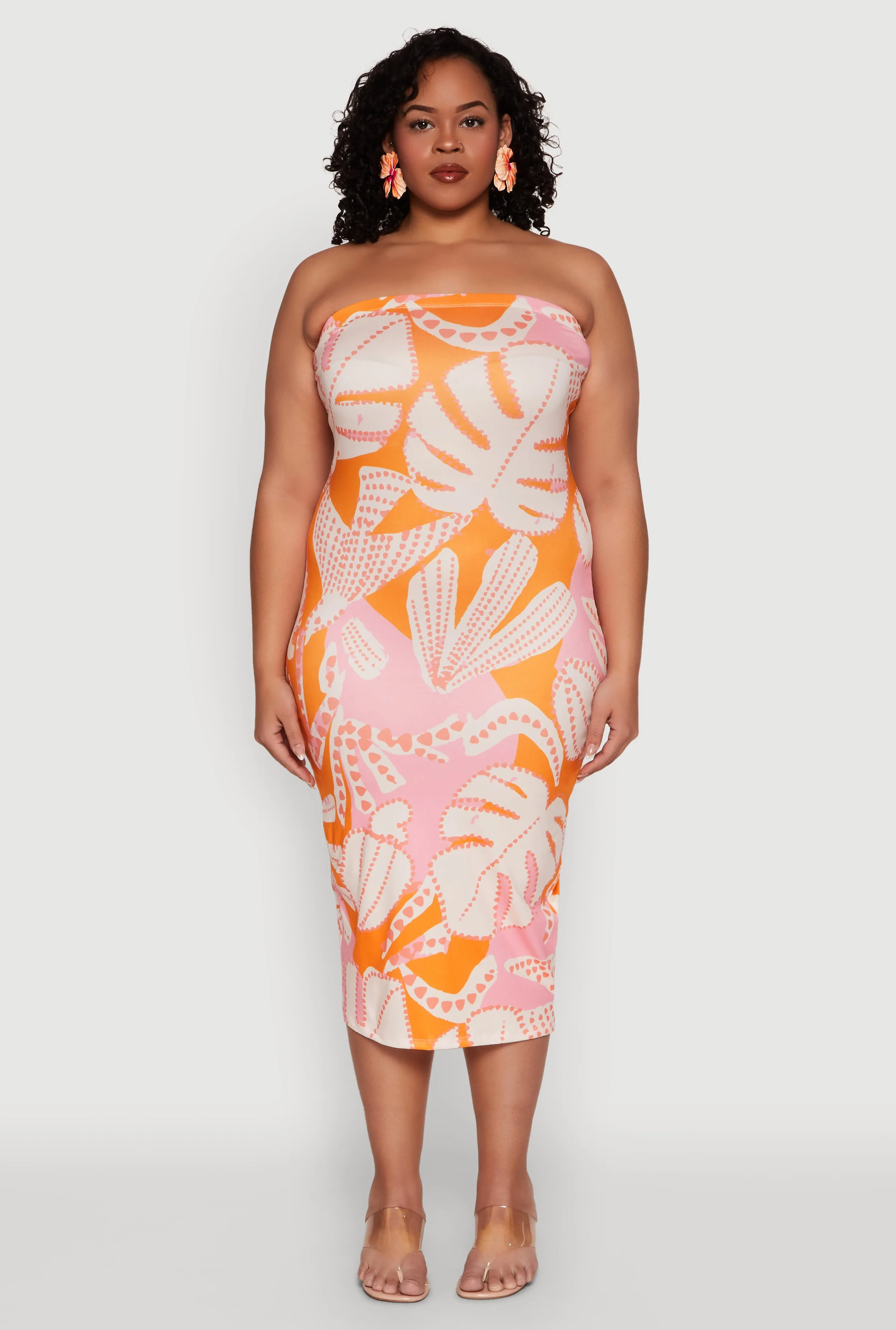 Plus Size Leaf Print Tube Midi Dress sold by Rainbow product image thumbnail 2