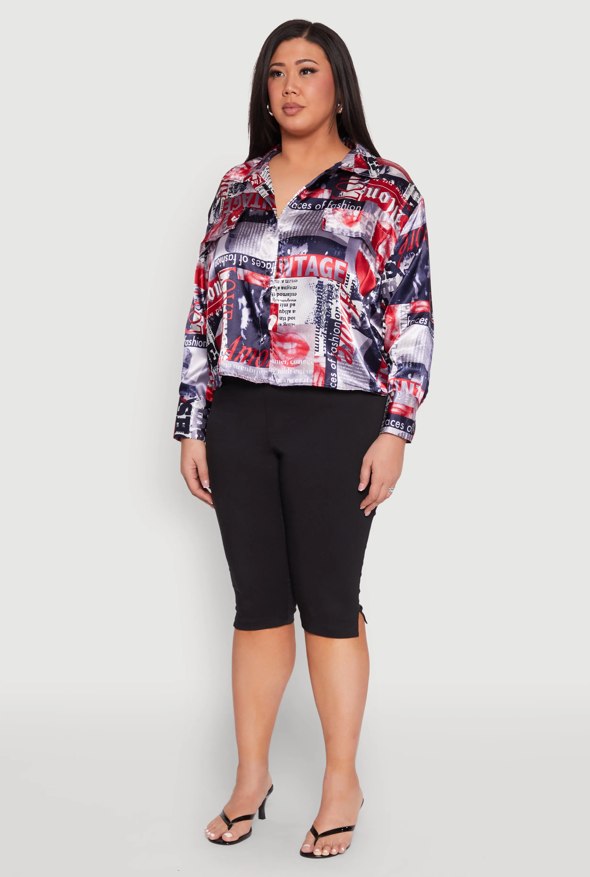 Plus Size Newspaper Print Satin Shirt sold by Rainbow product image thumbnail 5