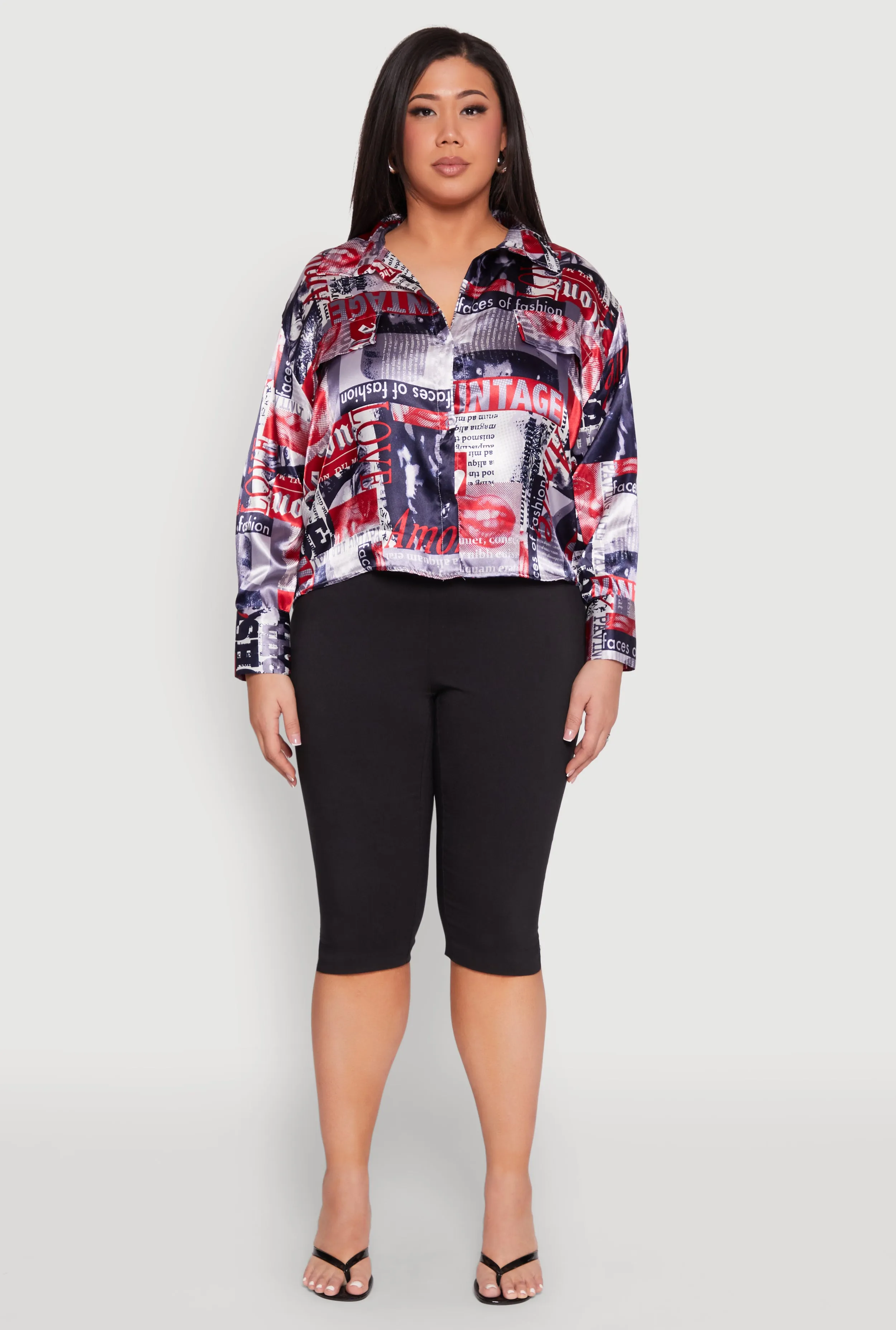 Plus Size Newspaper Print Satin Shirt sold by Rainbow product image thumbnail 3