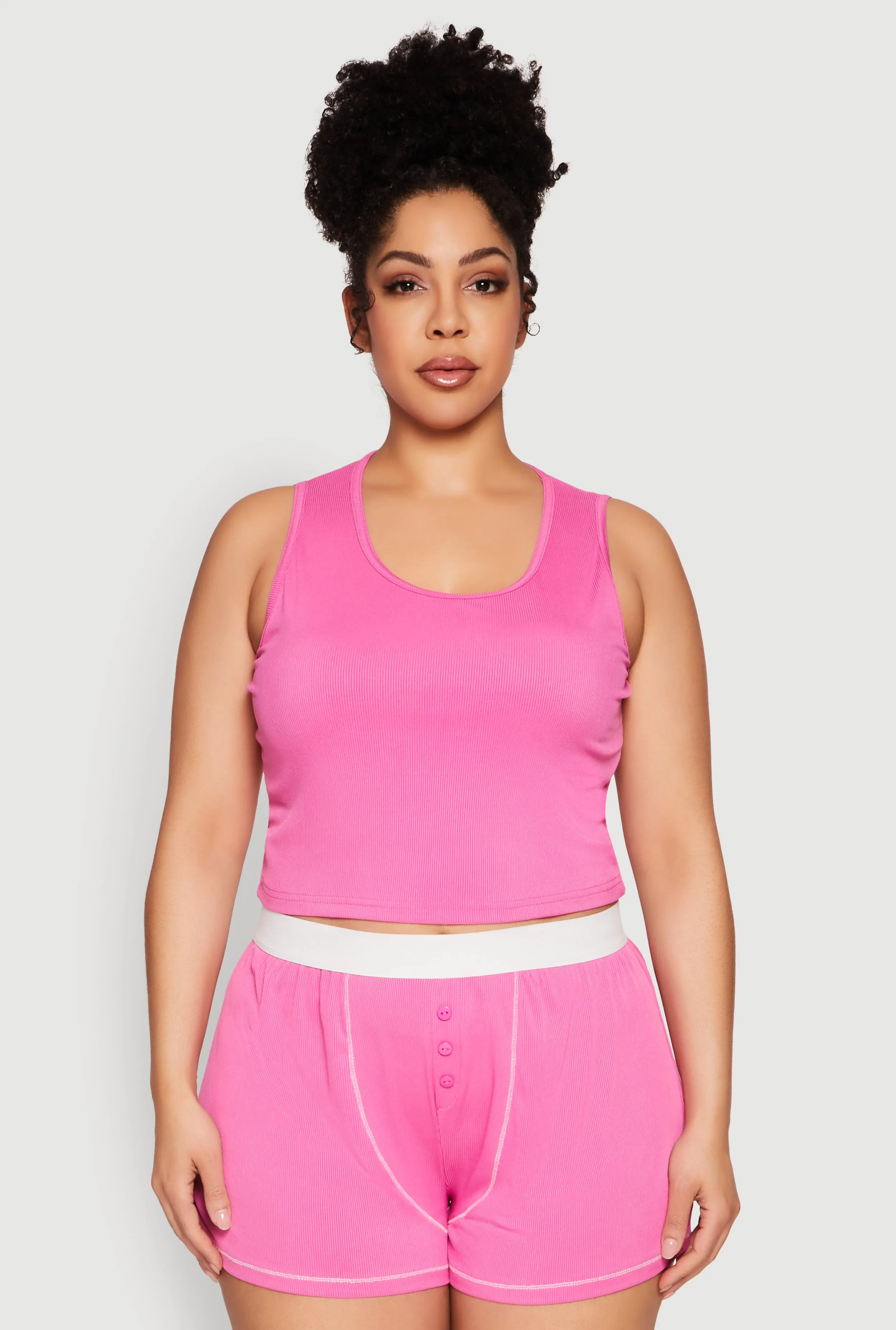 Plus Size Cropped Tank Top and Boxer Briefs Pajama Set sold by Rainbow
