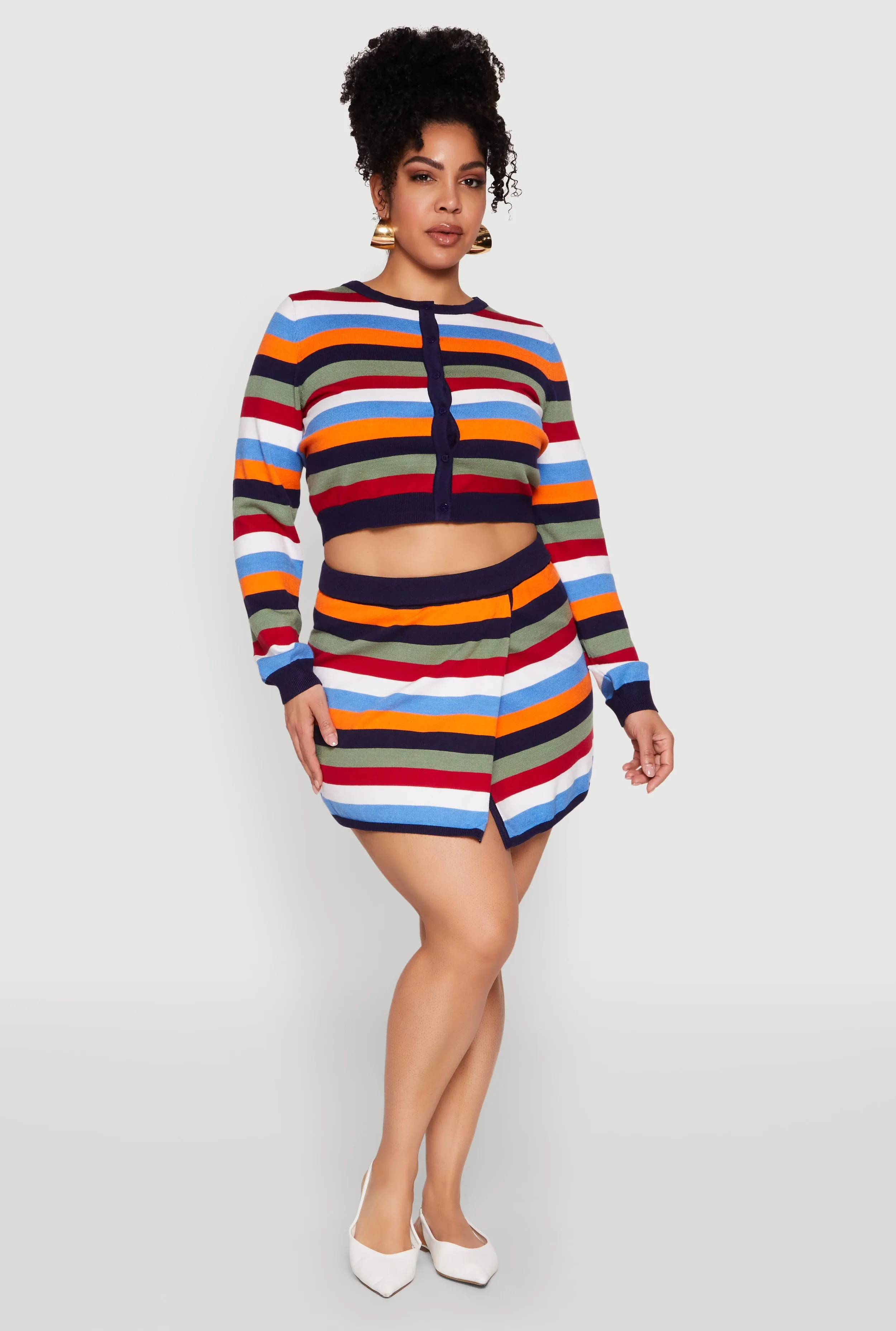 Plus Size Daisy Striped Knit Asymmetrical Mini Skirt sold by Rainbow product image thumbnail 2