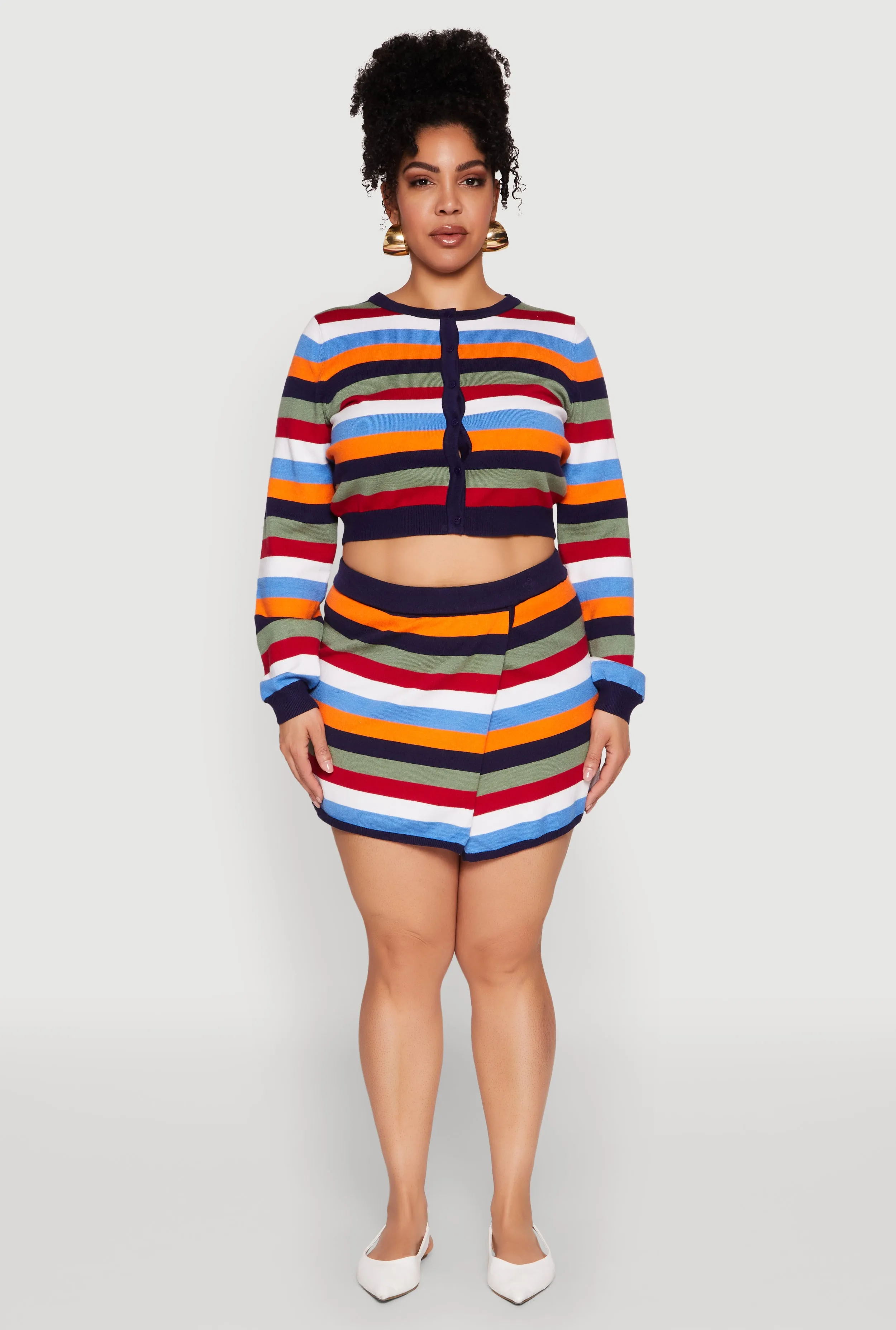 Plus Size Daisy Striped Knit Asymmetrical Mini Skirt sold by Rainbow