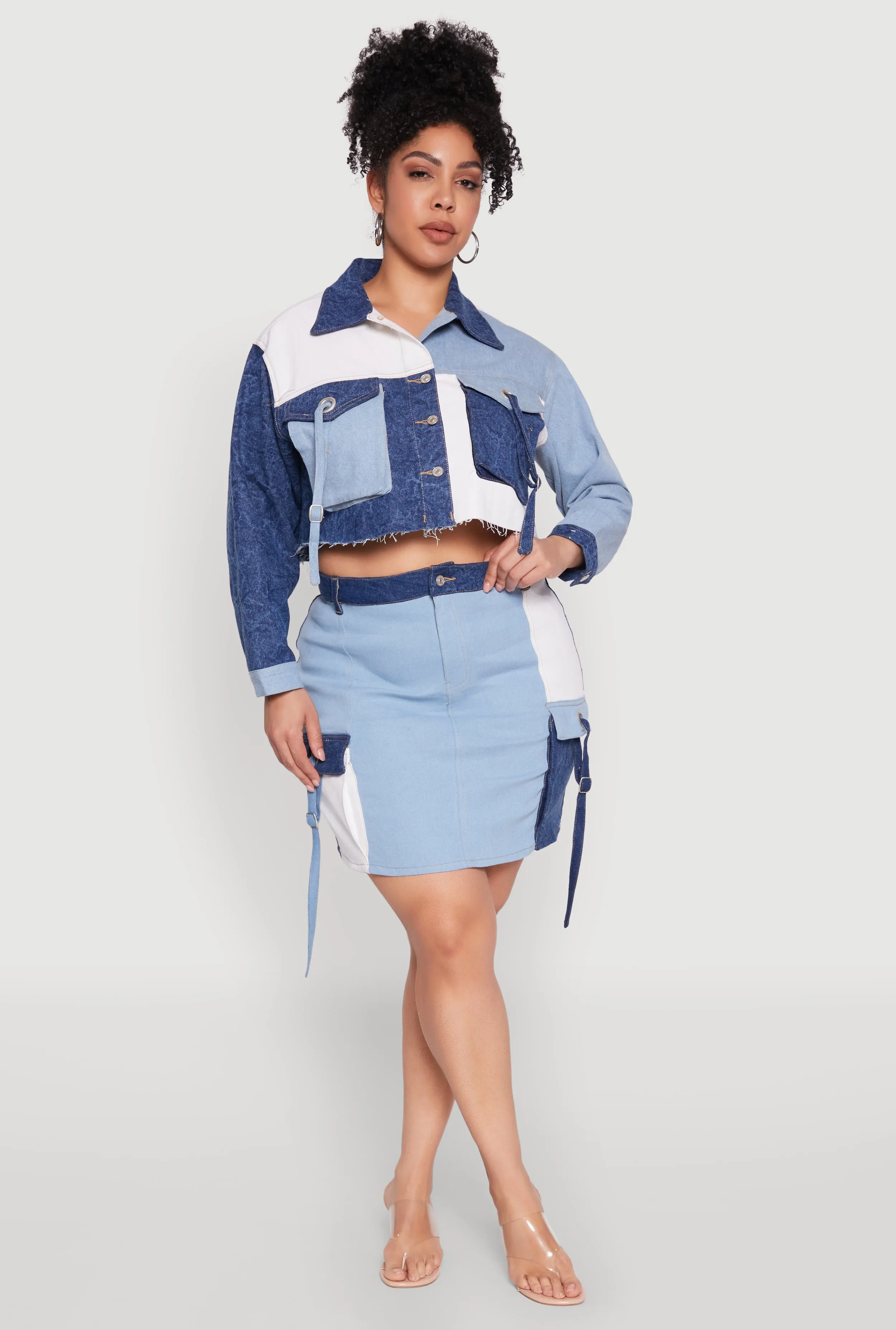 Plus Size Color Block Denim Skirt sold by Rainbow