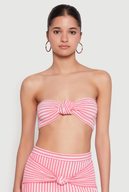 Striped Knot Front Knit Bandeau Top sold by Rainbow