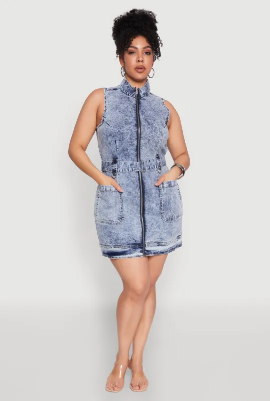Plus Size Mineral Wash Zip Front Cargo Dress sold by Rainbow