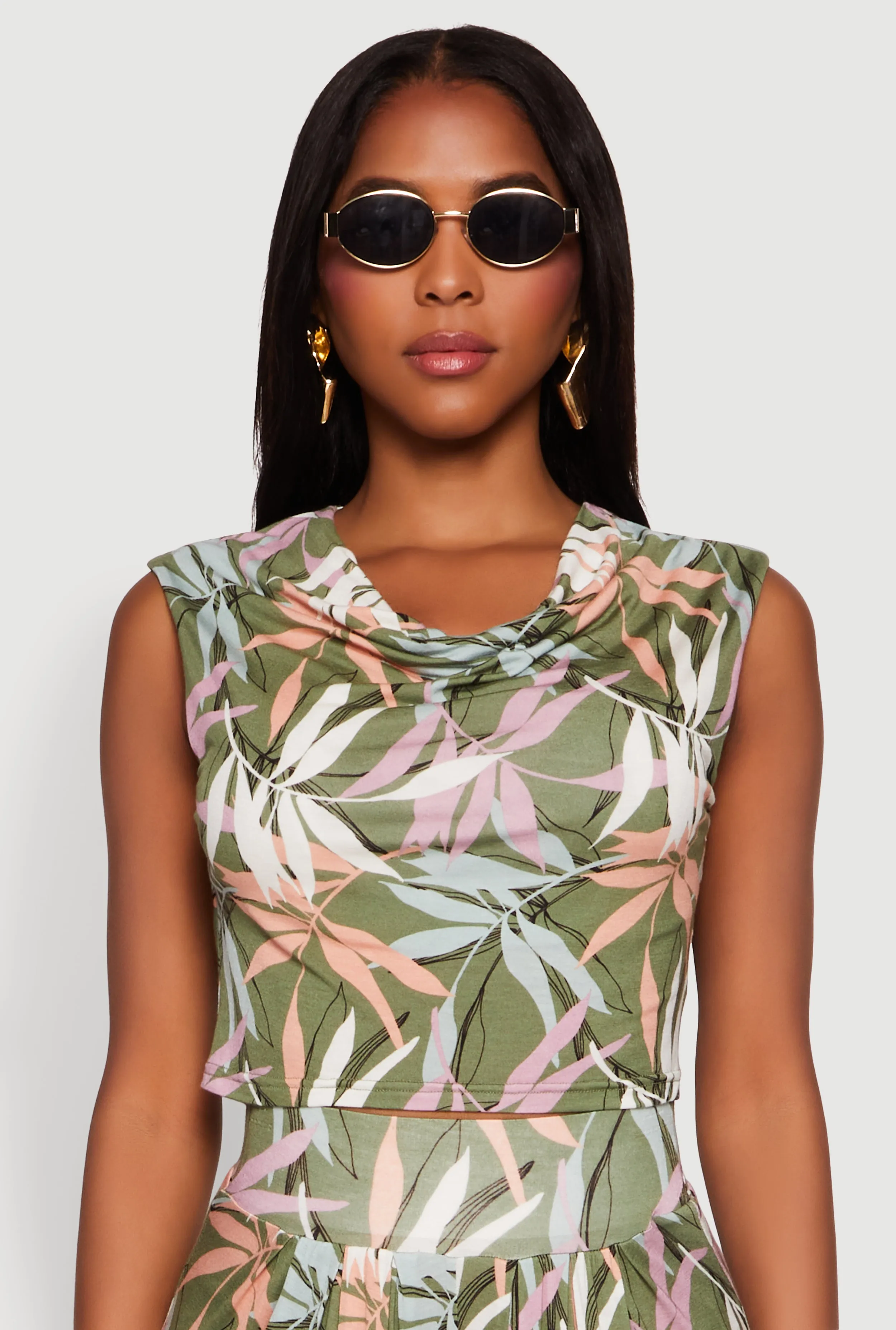 Floral Print Cowl Neck Crop Top sold by Rainbow