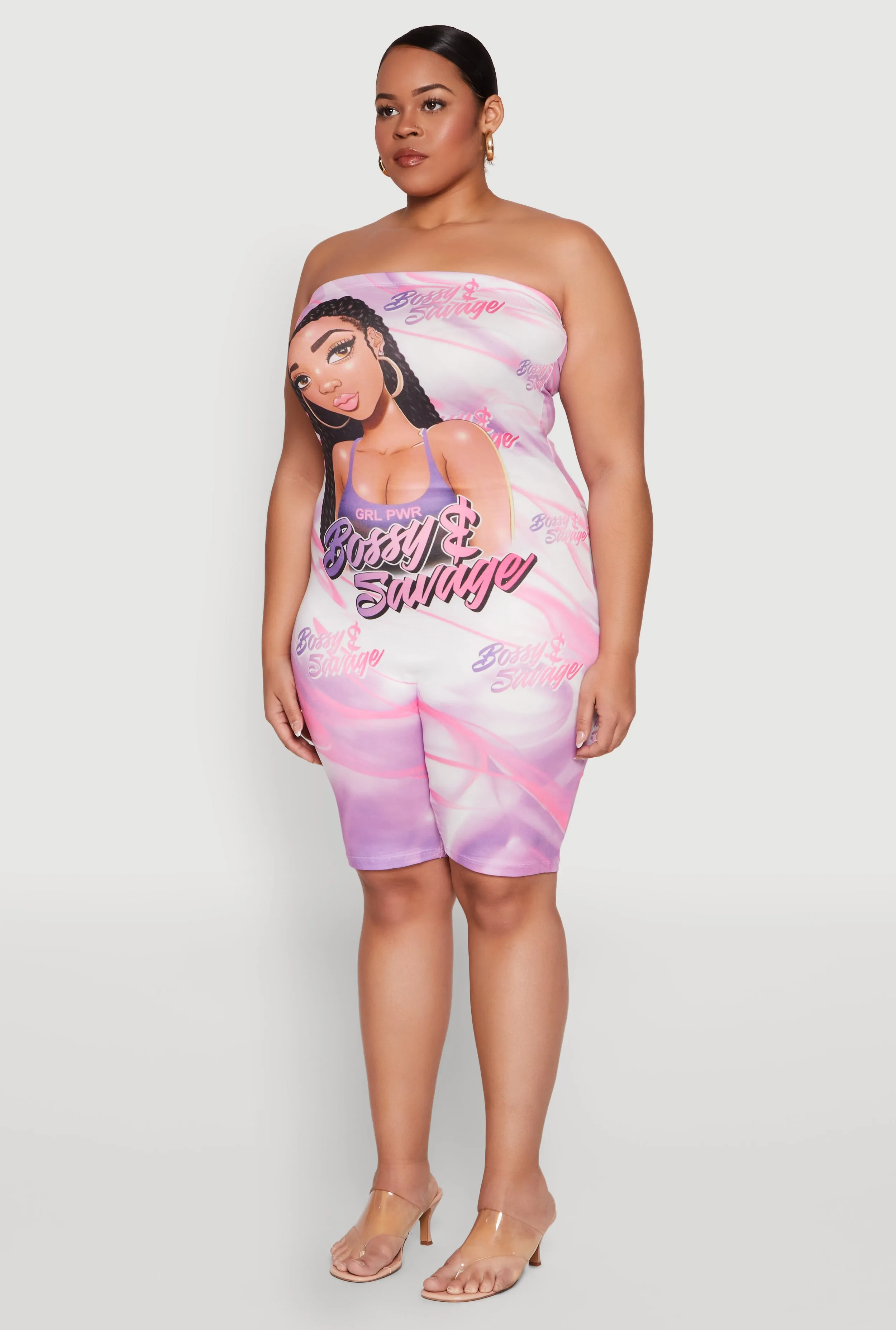 Plus Size Bossy and Savage Graphic Tube Romper sold by Rainbow product image thumbnail 3